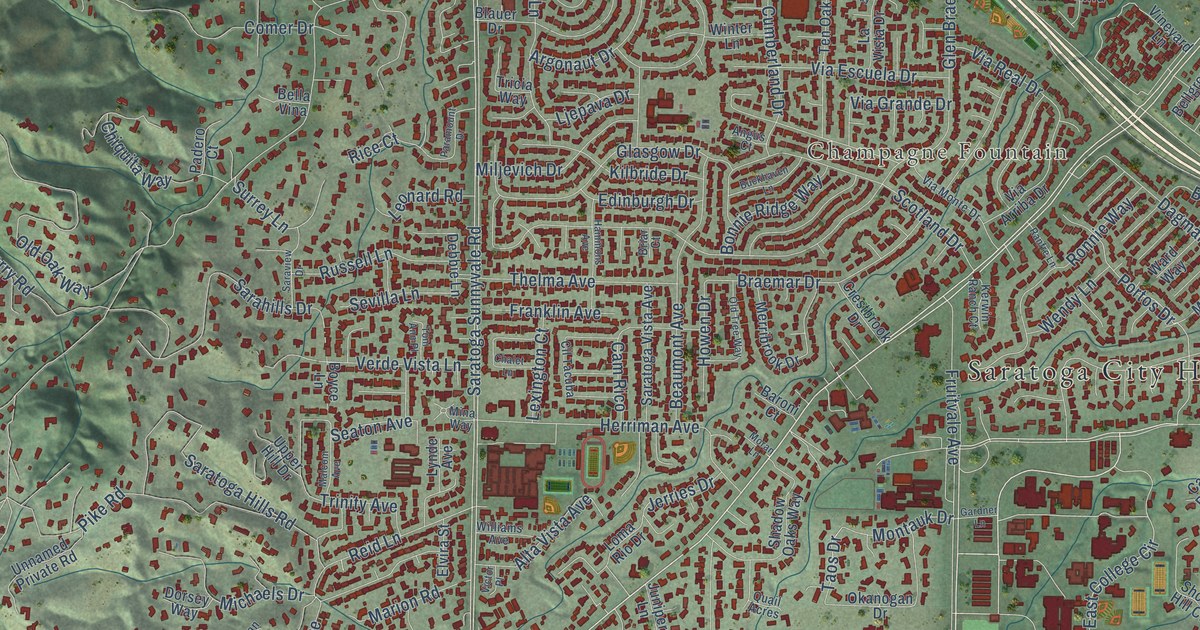Map of Saratoga, California in 2026