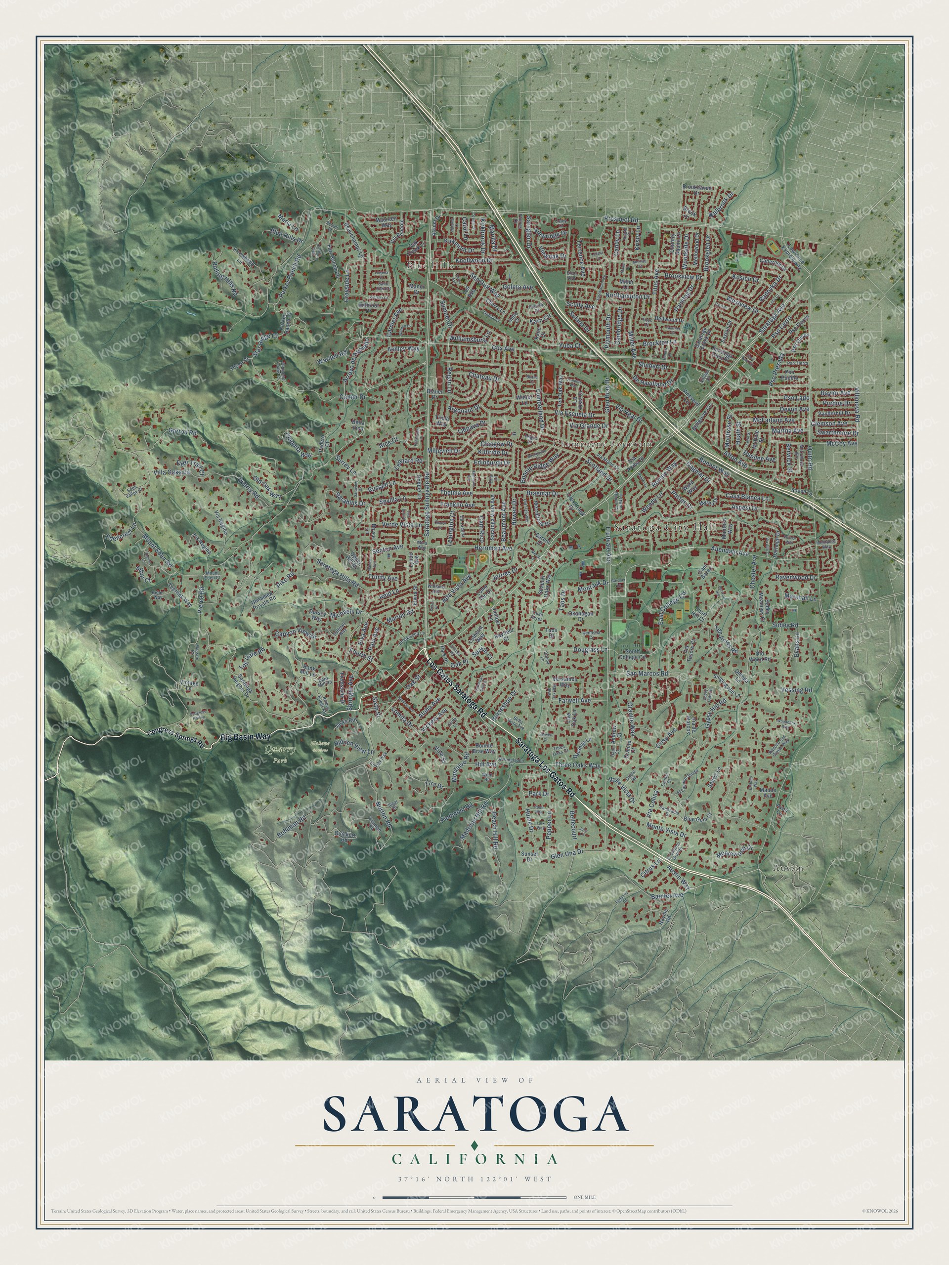 Watermarked full-map preview of Saratoga, California