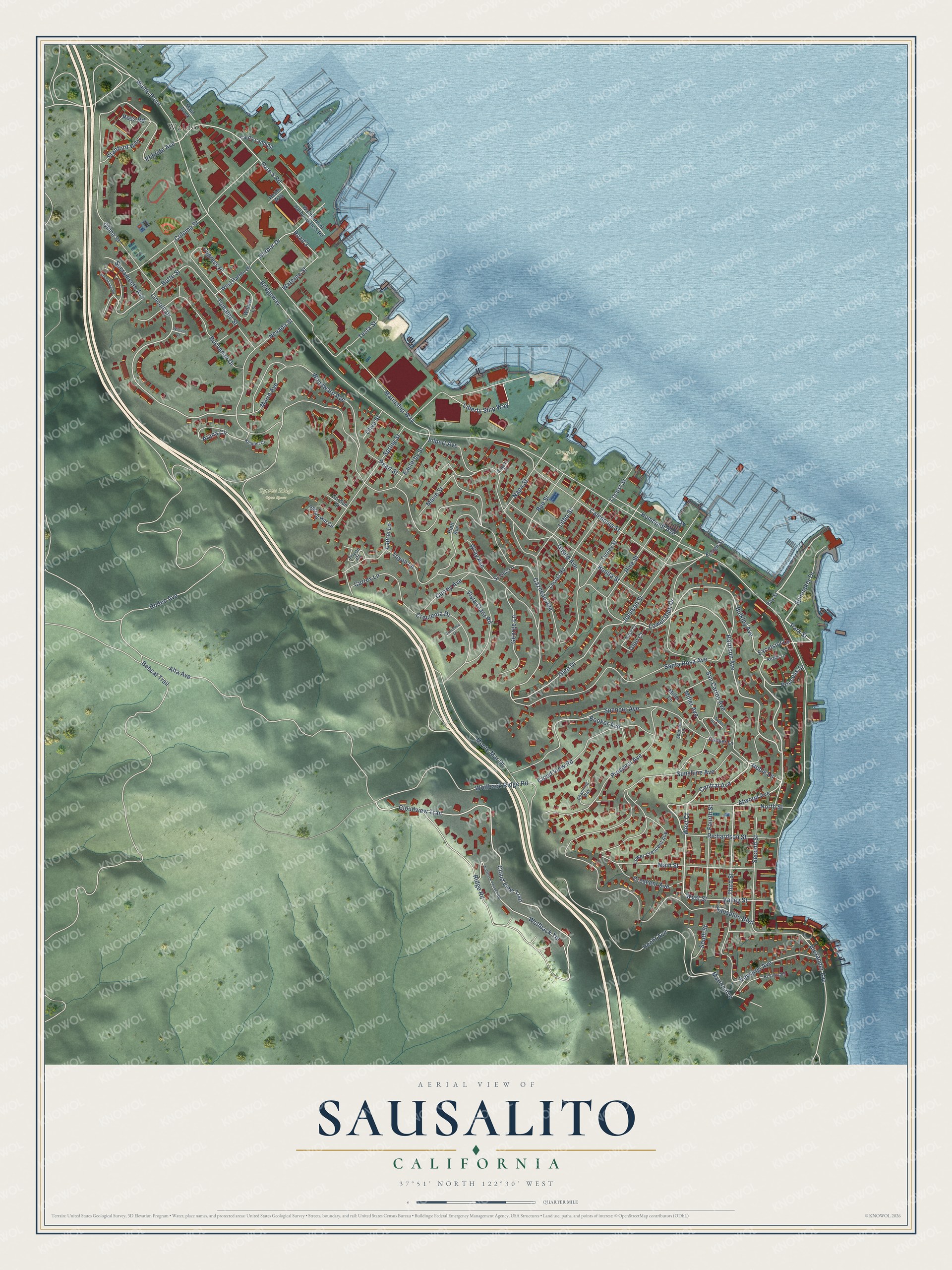 Watermarked full-map preview of Sausalito, California