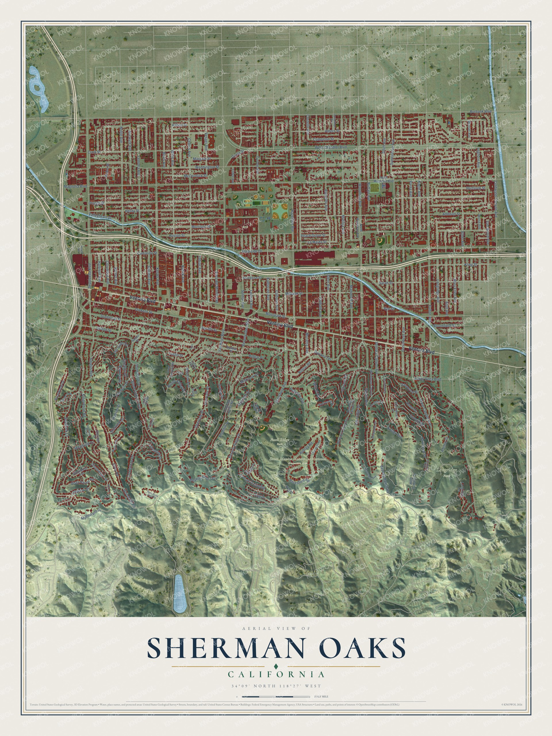 Watermarked full-map preview of Sherman Oaks, California