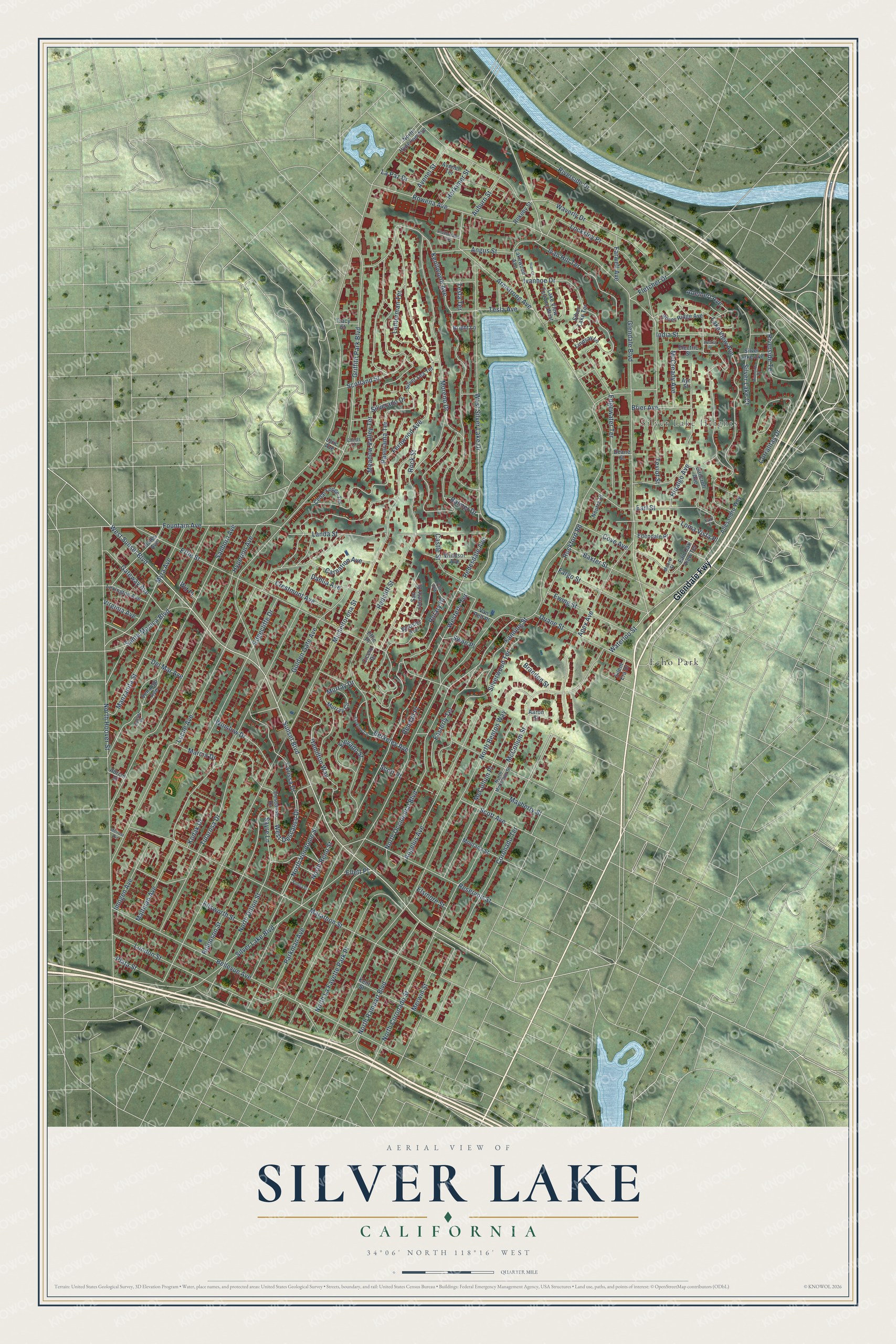 Watermarked full-map preview of Silver Lake, California