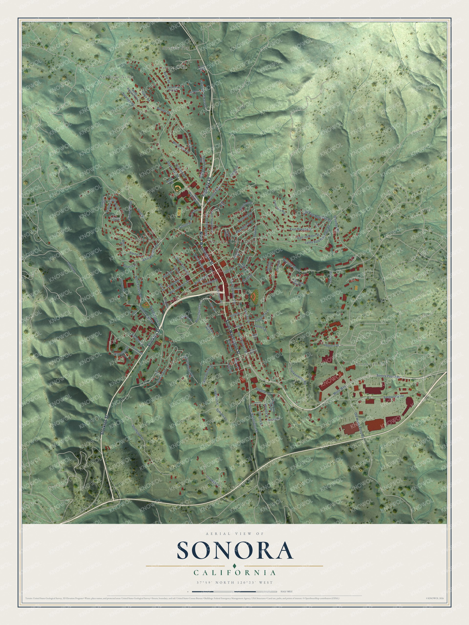 Watermarked full-map preview of Sonora, California