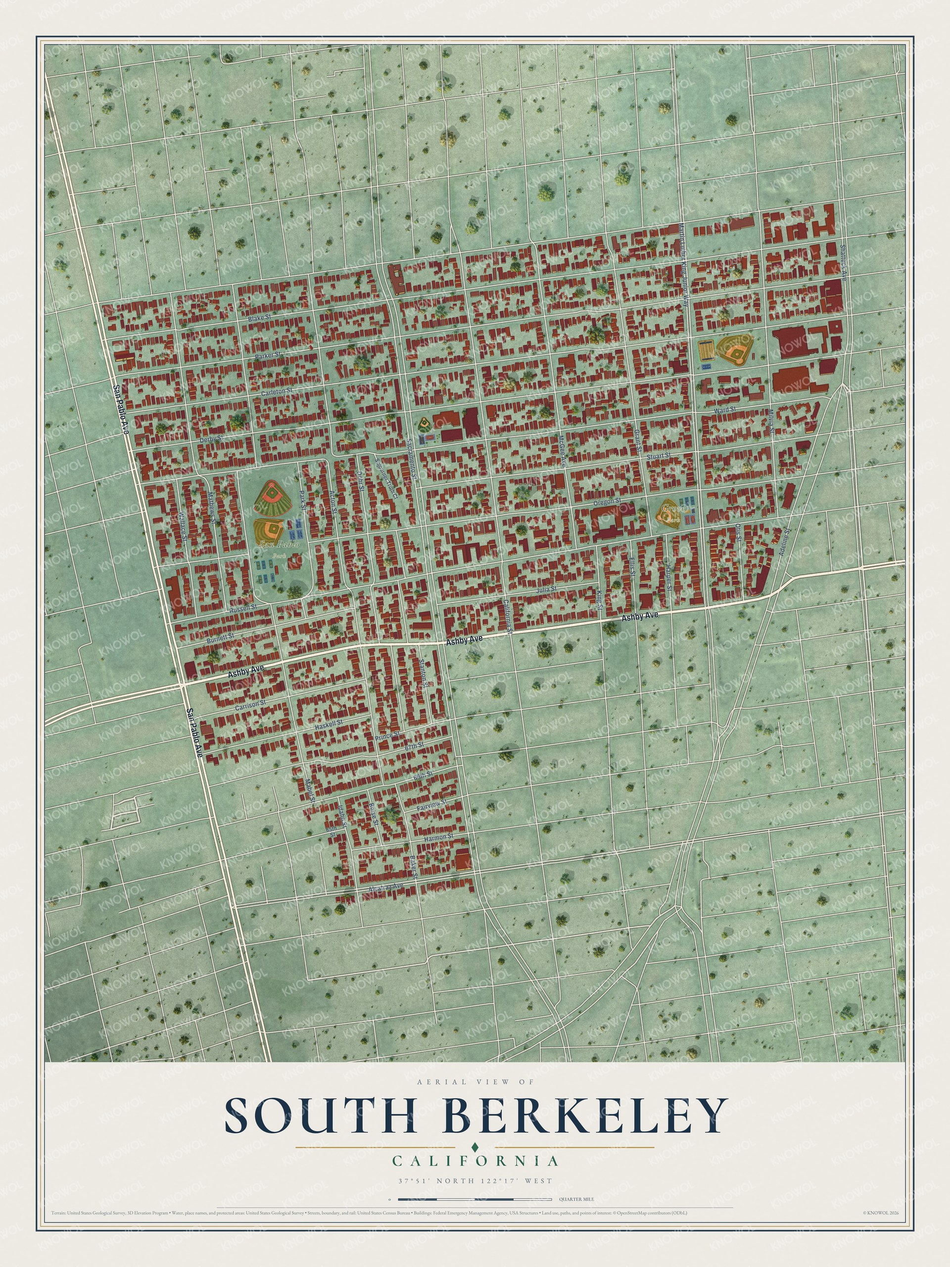 Watermarked full-map preview of South Berkeley, California