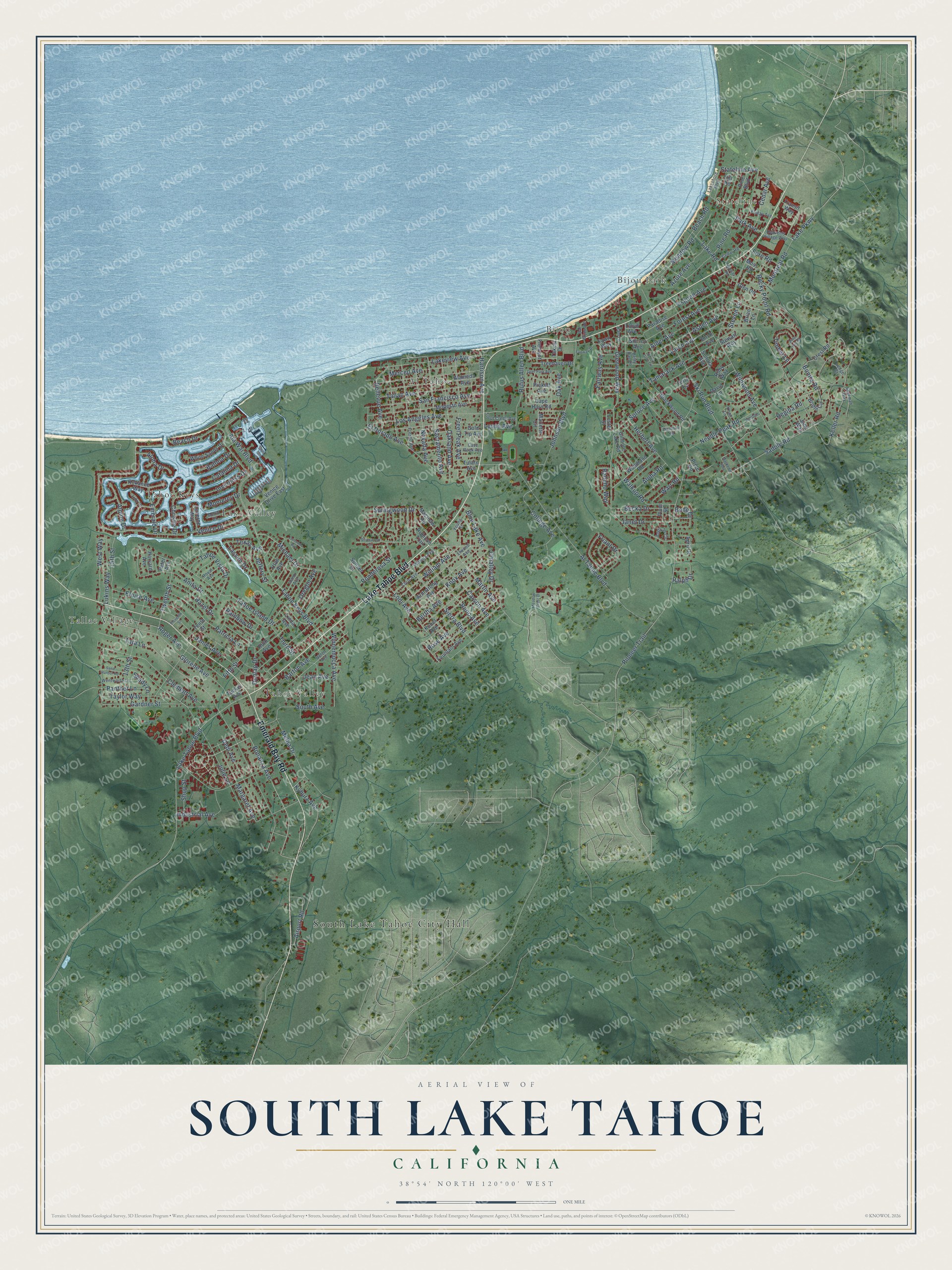 Watermarked full-map preview of South Lake Tahoe, California