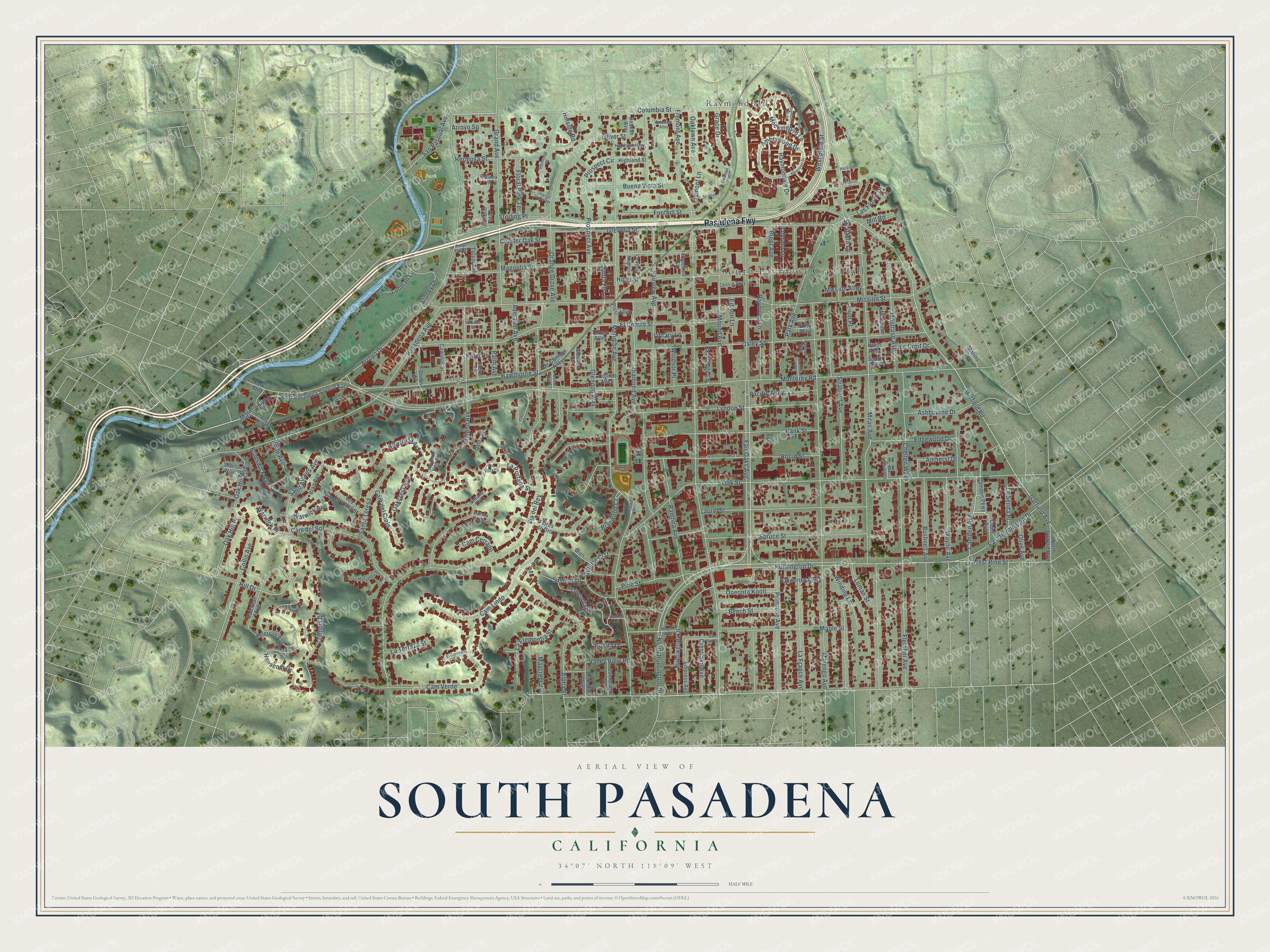 Watermarked full-map preview of South Pasadena, California