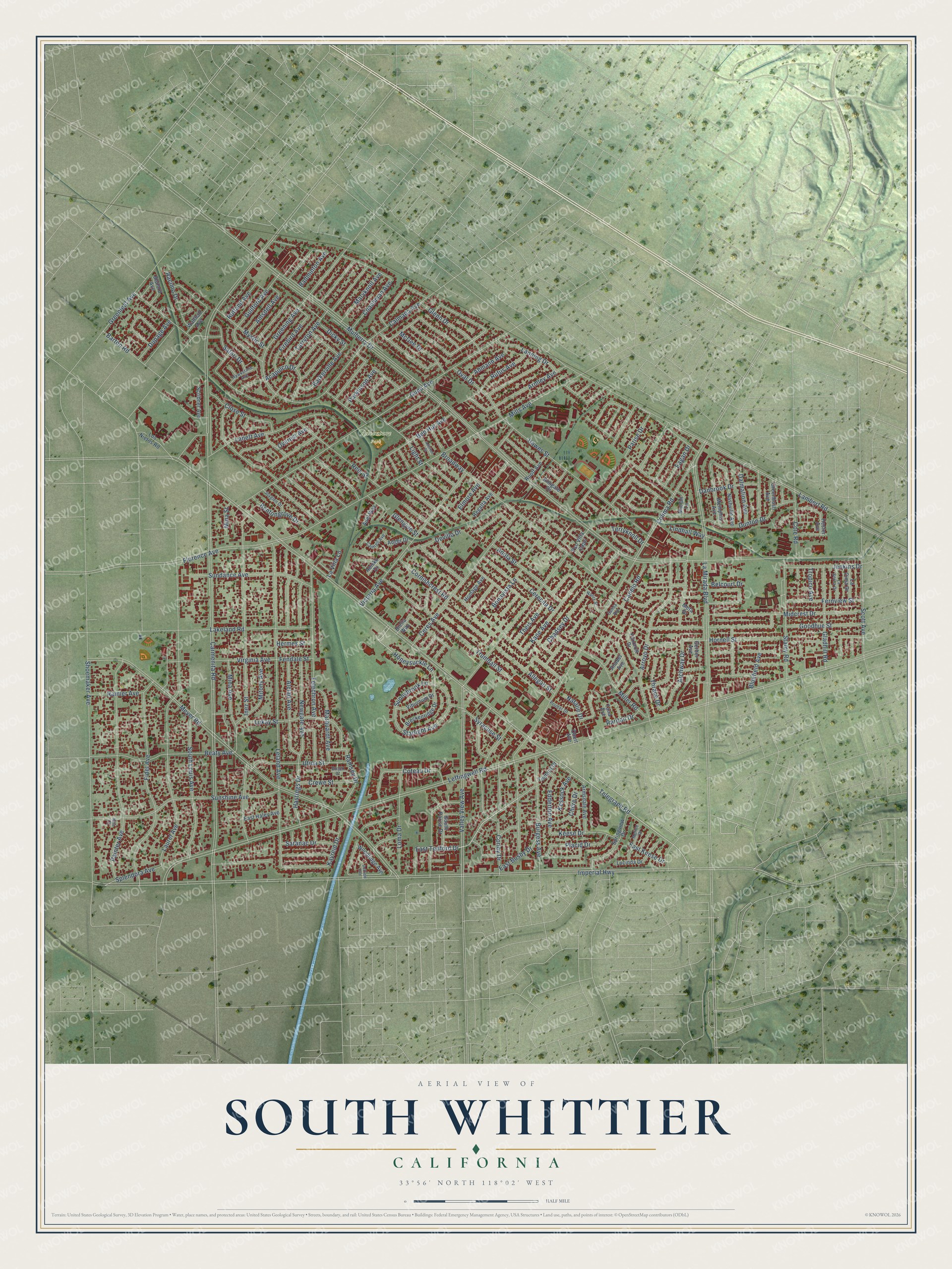 Watermarked full-map preview of South Whittier, California