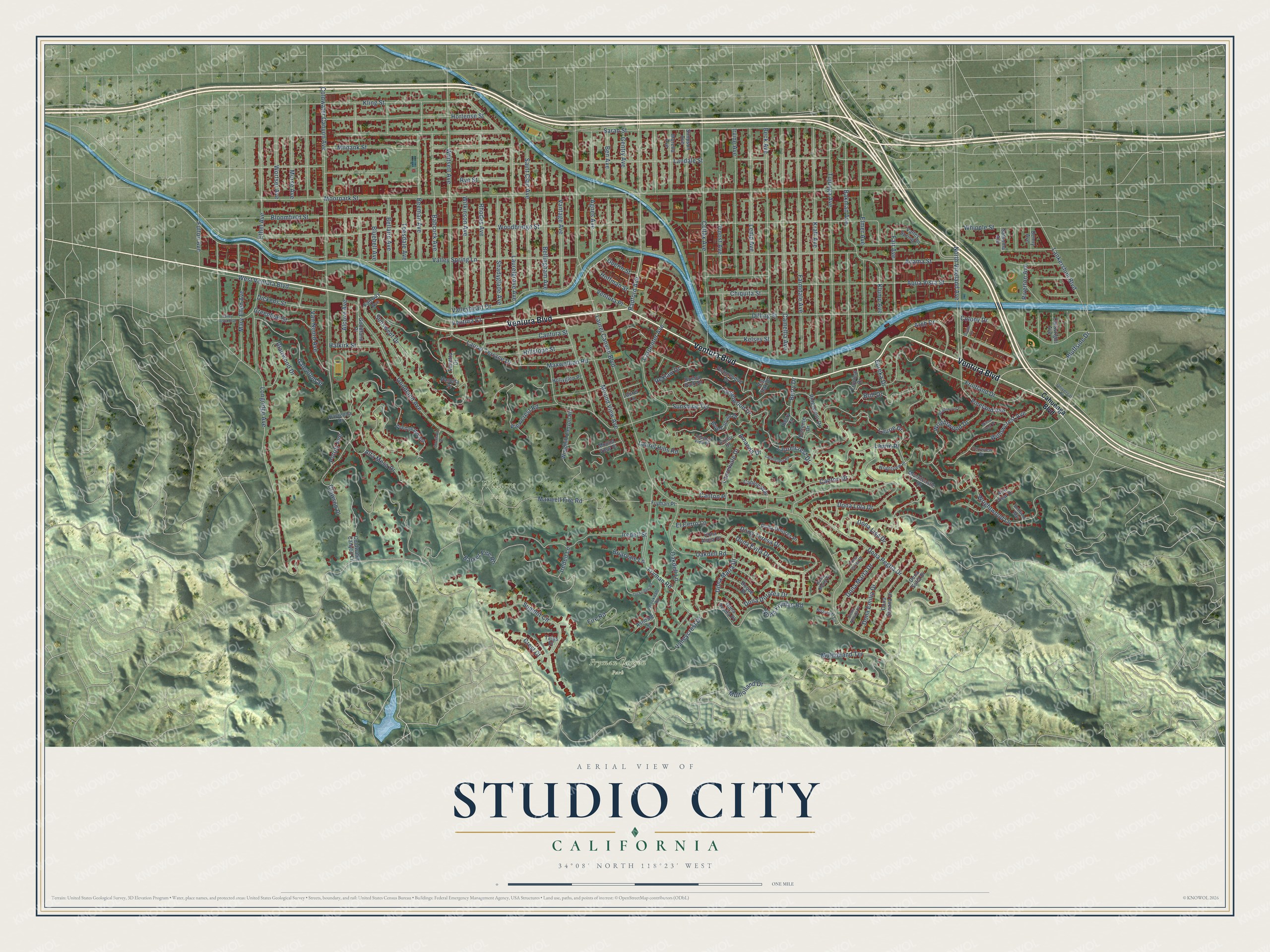 Watermarked full-map preview of Studio City, California