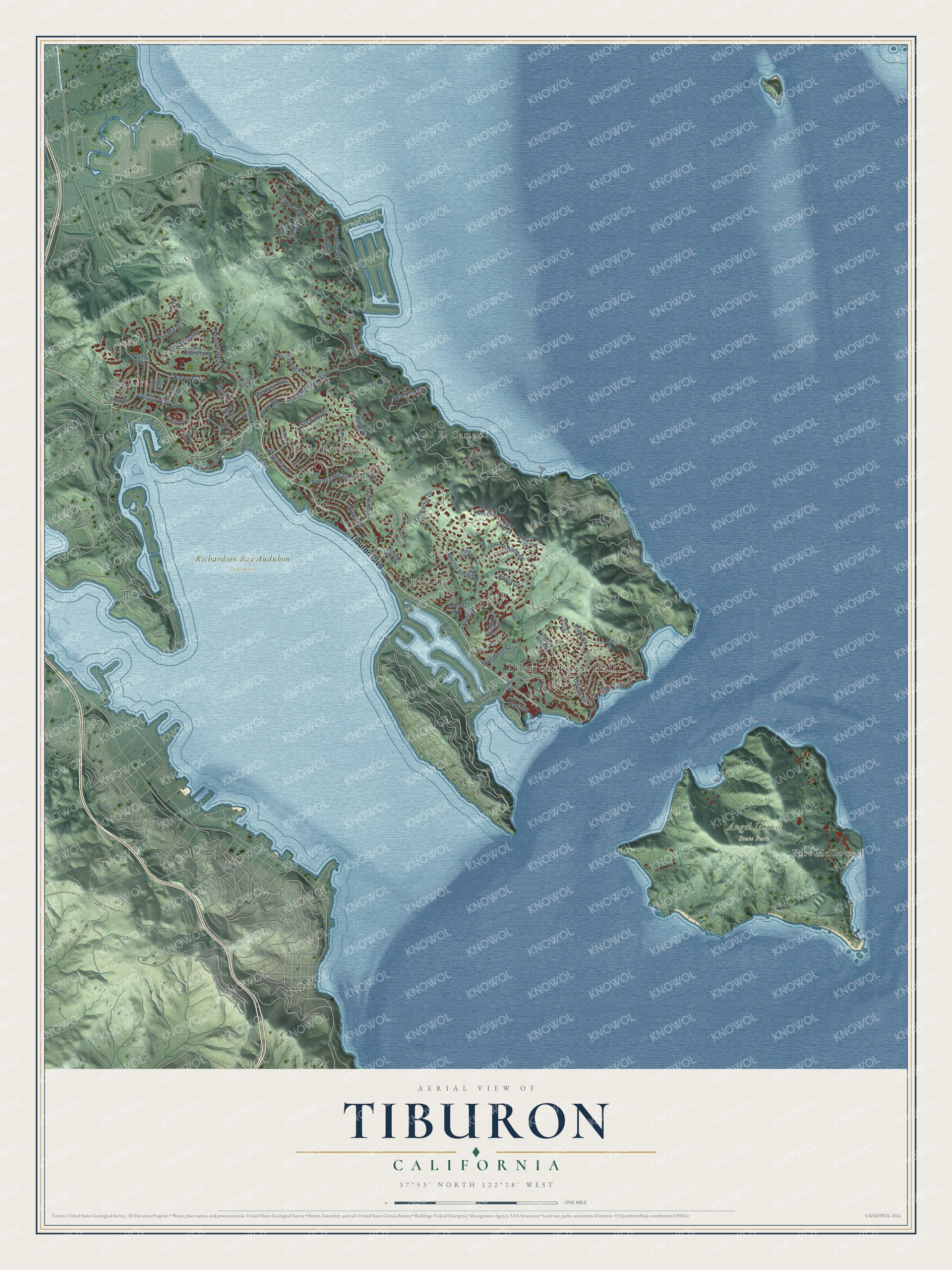 Watermarked full-map preview of Tiburon, California