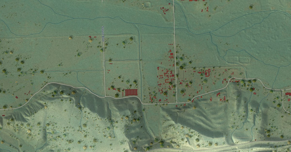 Close-up of streets and buildings in Tijuana River Valley, California