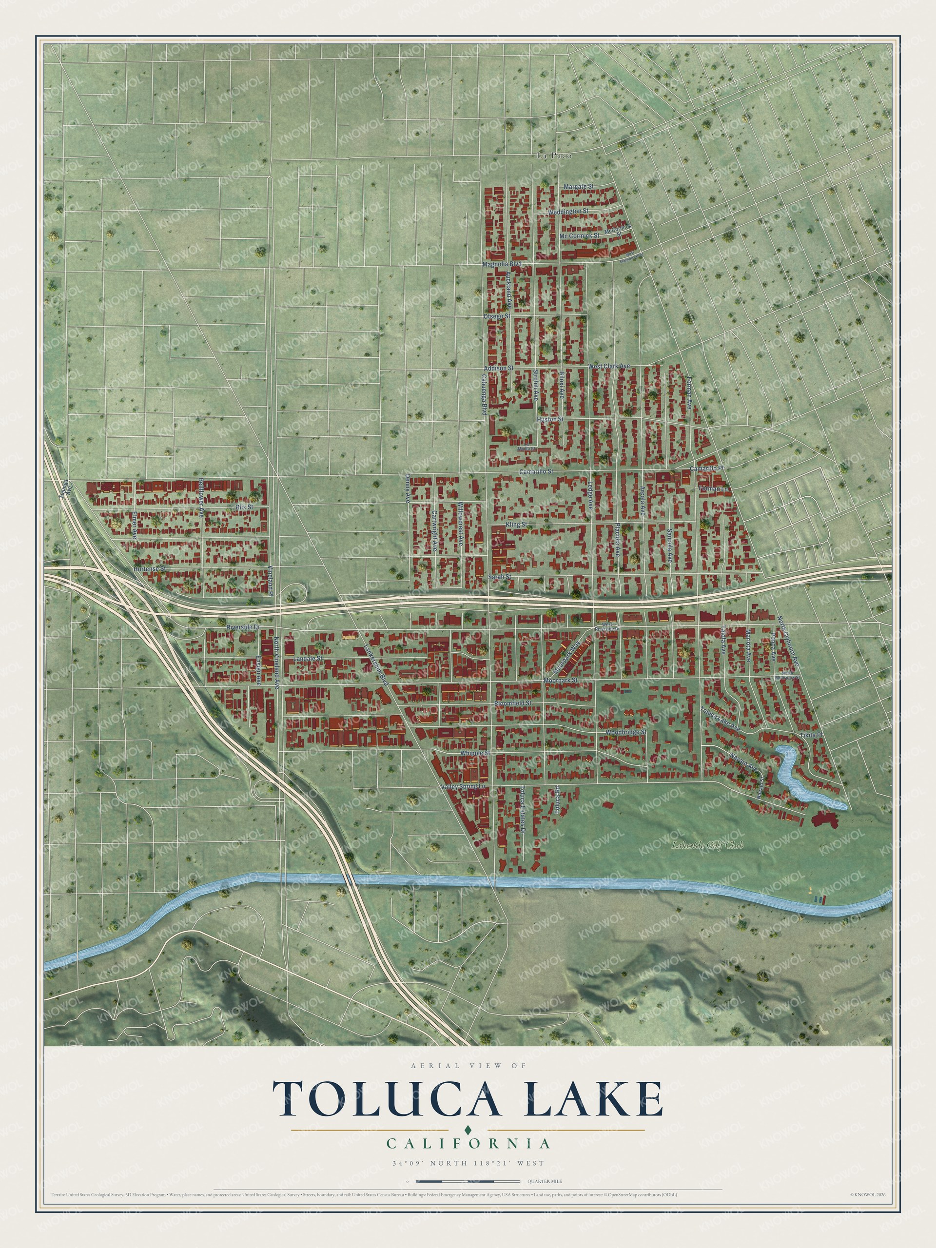 Watermarked full-map preview of Toluca Lake, California