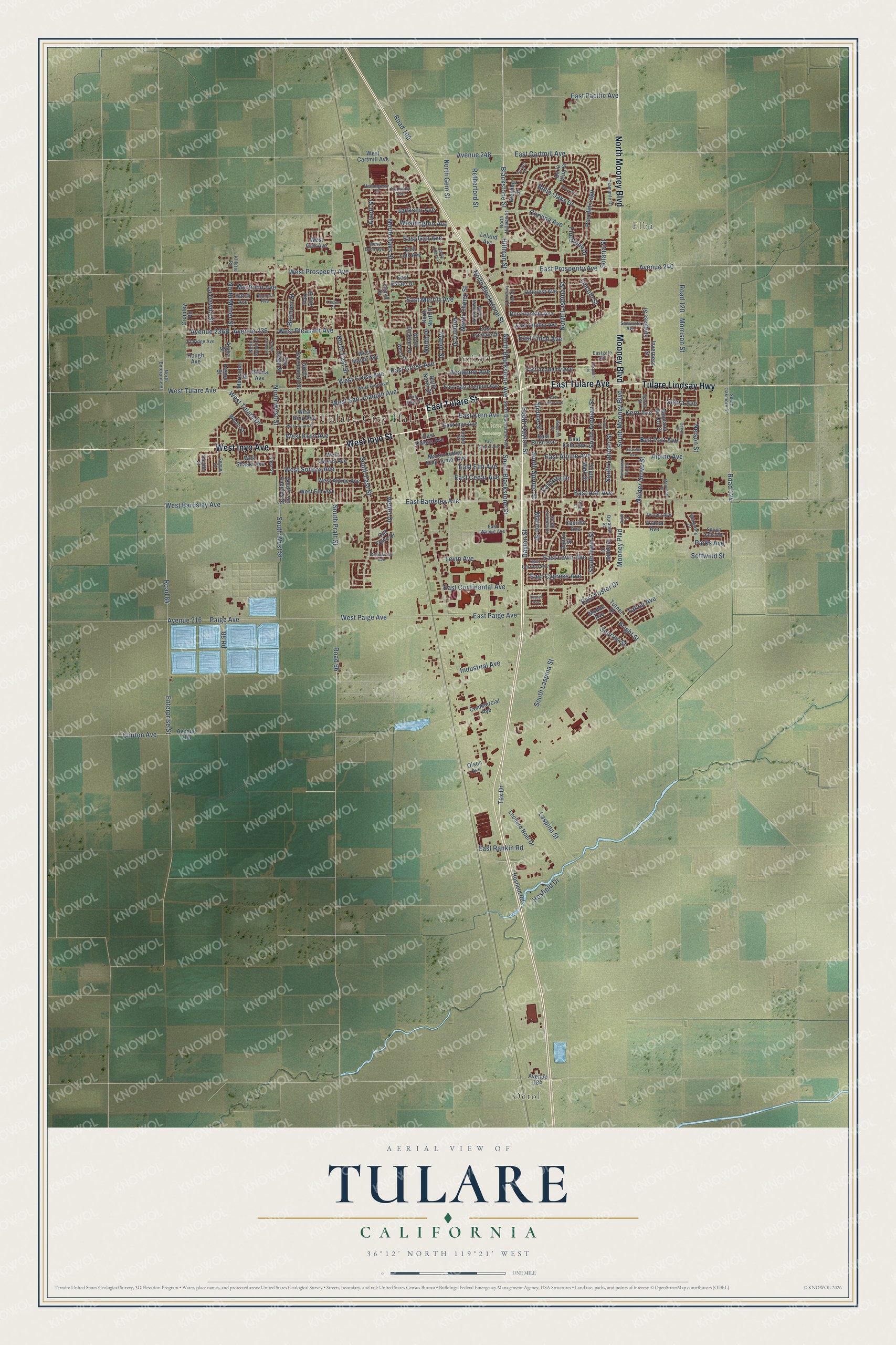 Watermarked full-map preview of Tulare, California