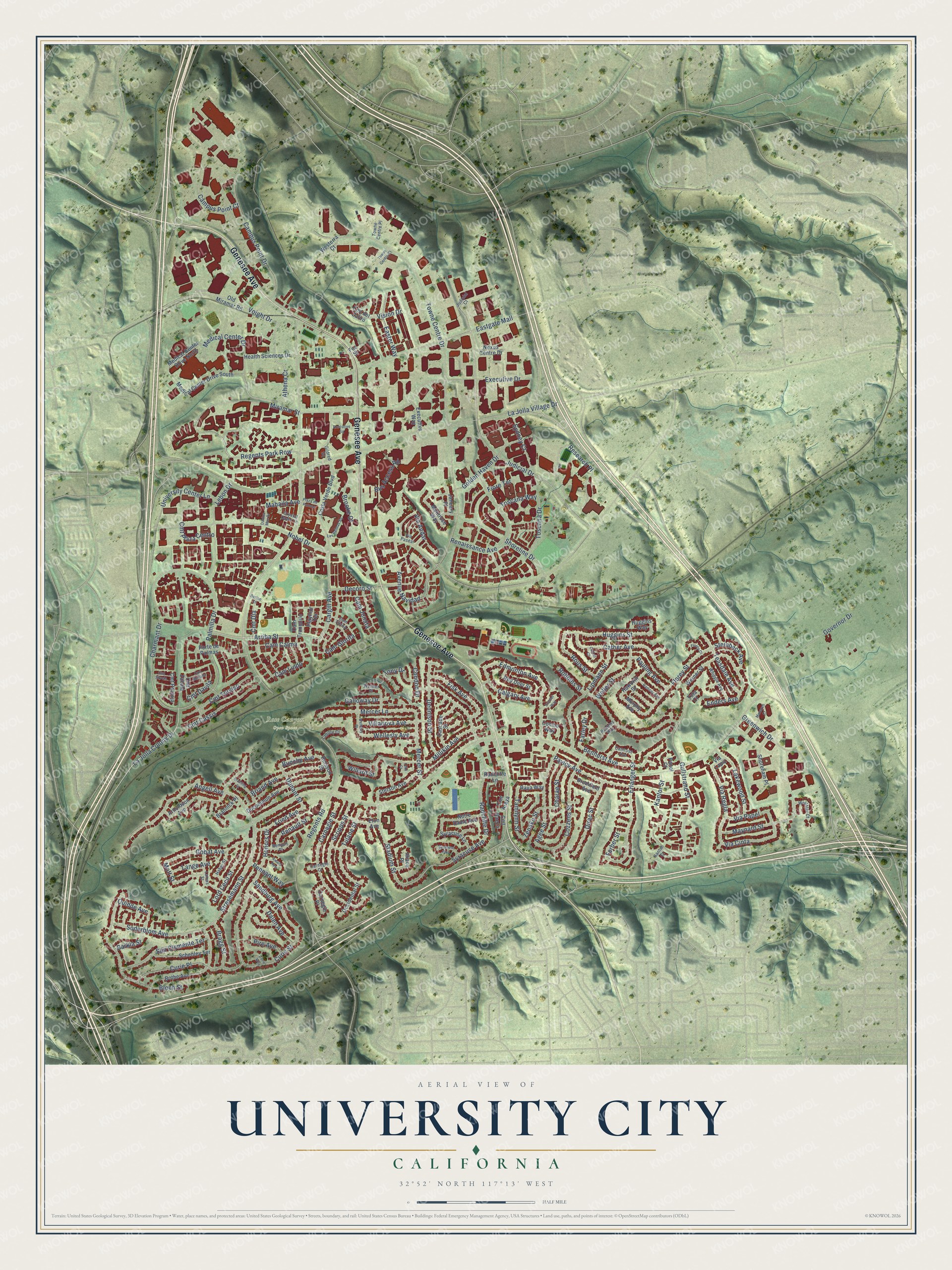 Watermarked full-map preview of University City, California