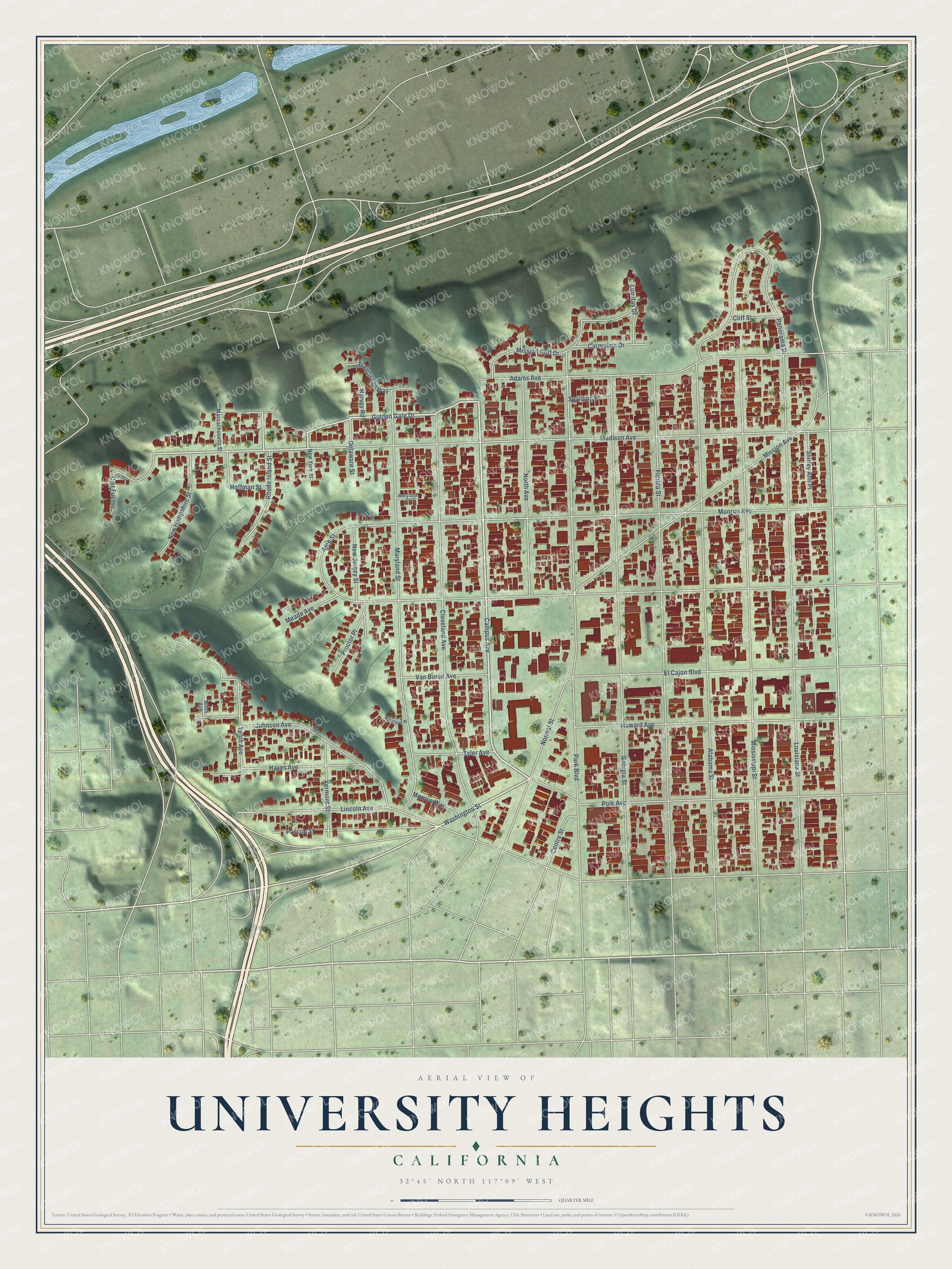 Watermarked full-map preview of University Heights, California
