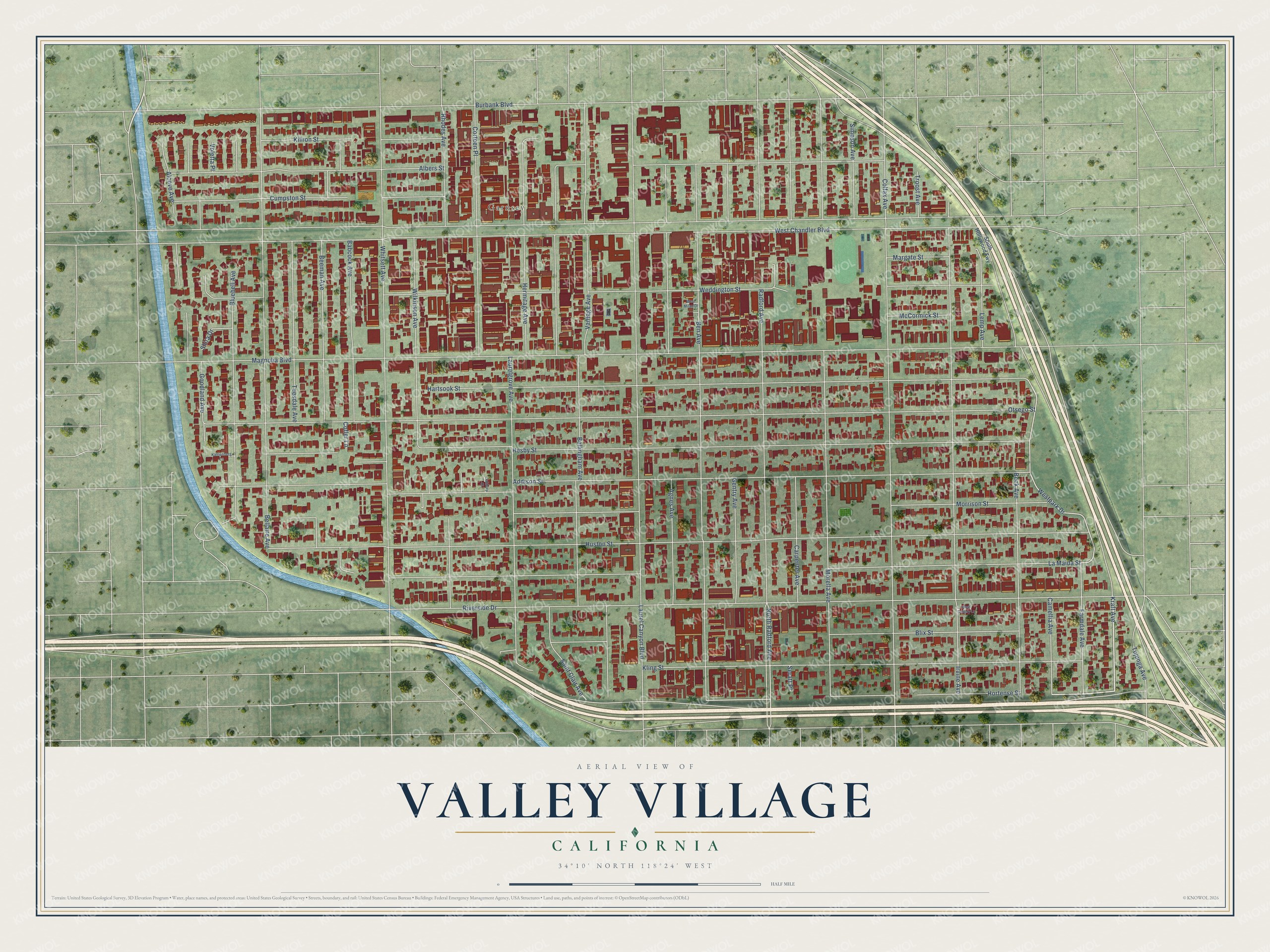 Watermarked full-map preview of Valley Village, California
