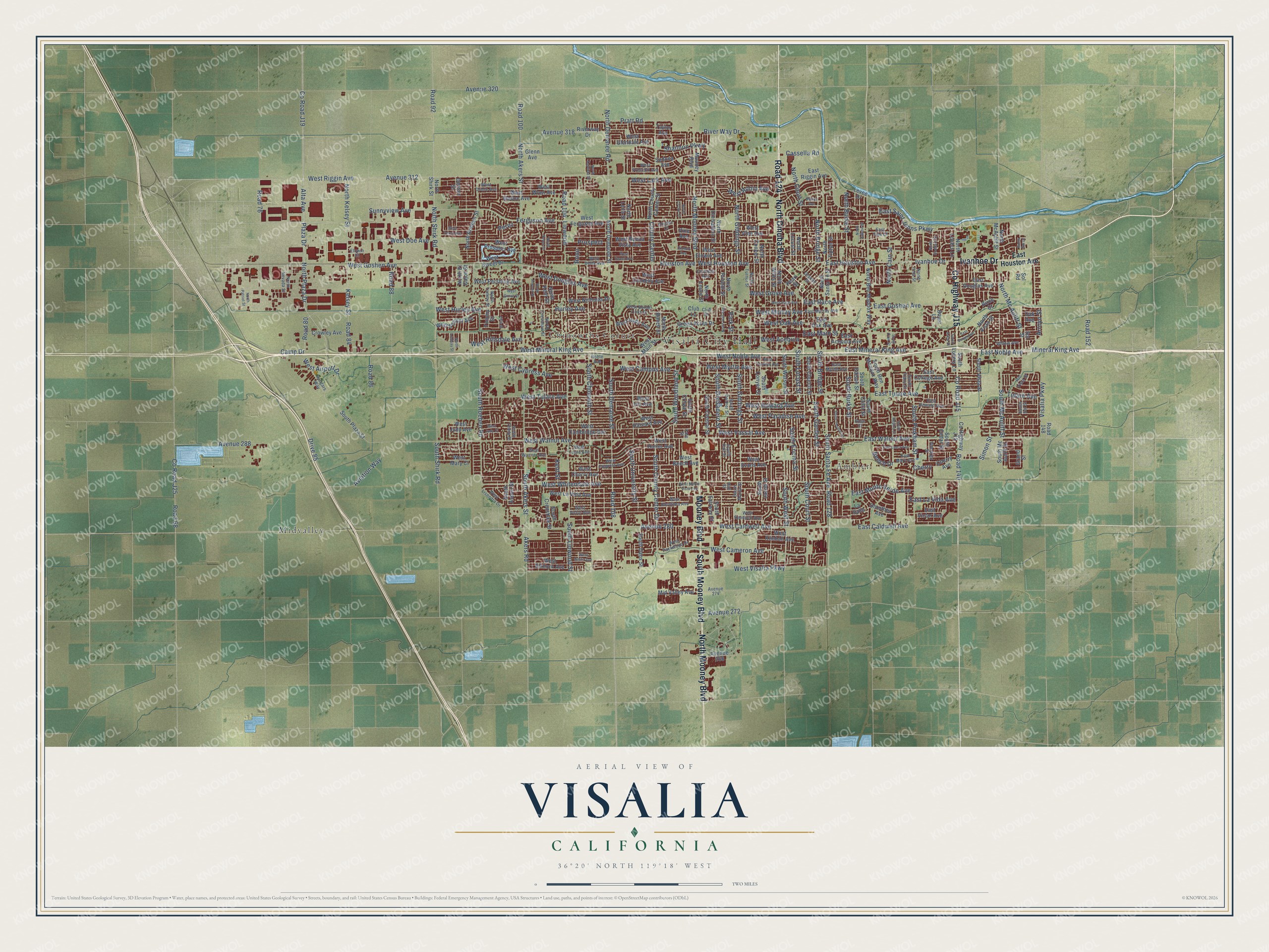 Watermarked full-map preview of Visalia, California