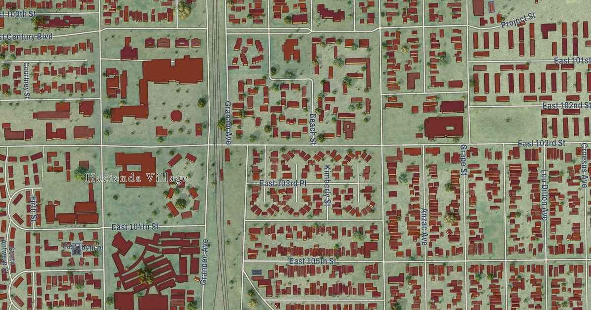 Map of Watts, California in 2026
