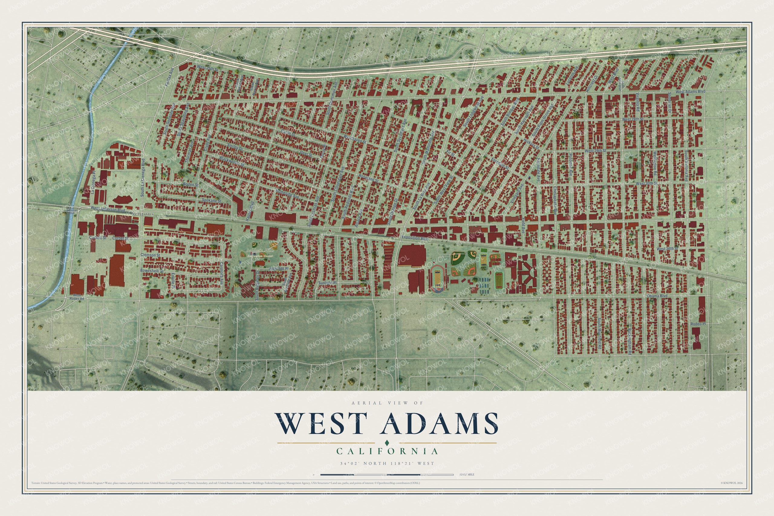 Watermarked full-map preview of West Adams, California