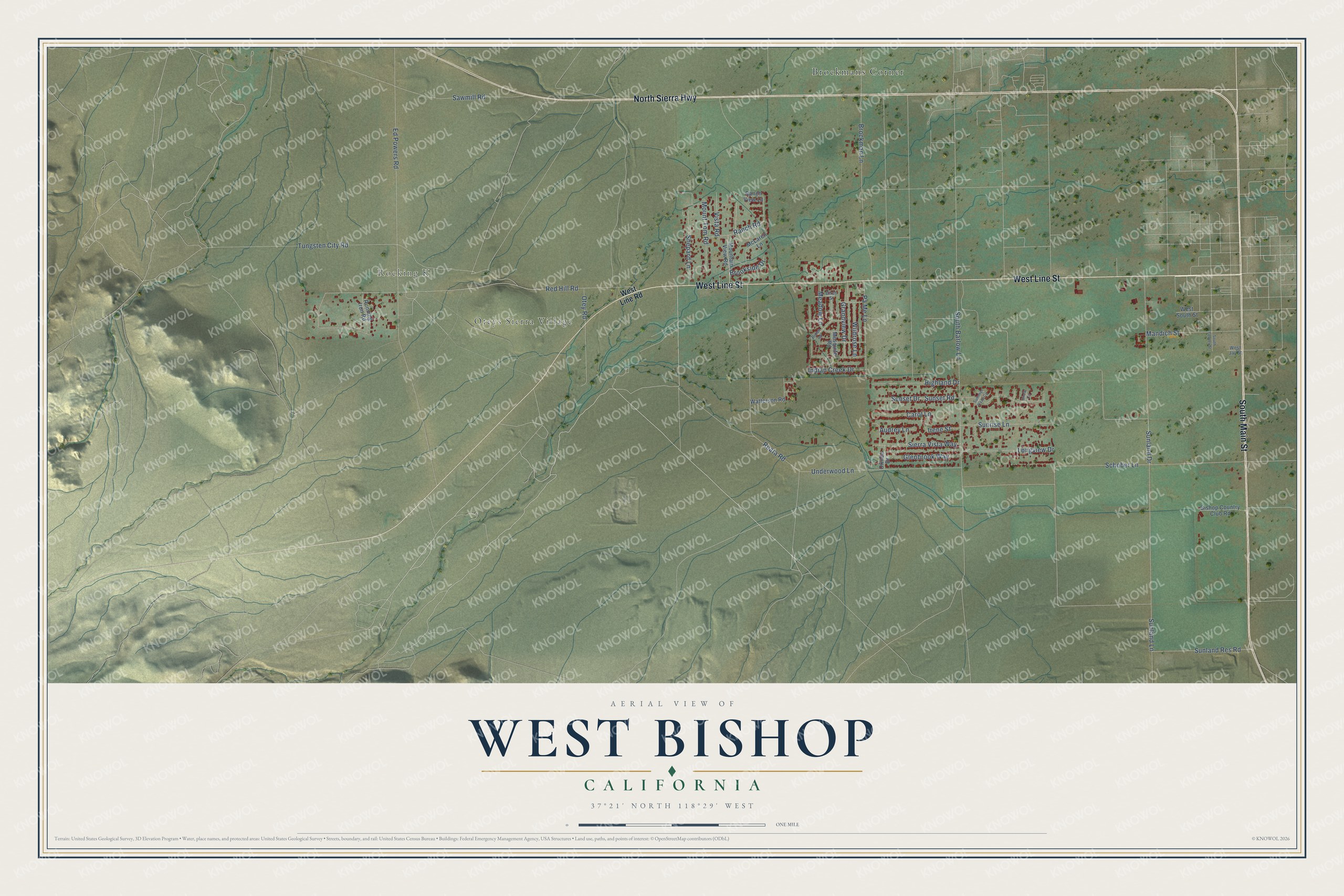 Watermarked full-map preview of West Bishop, California