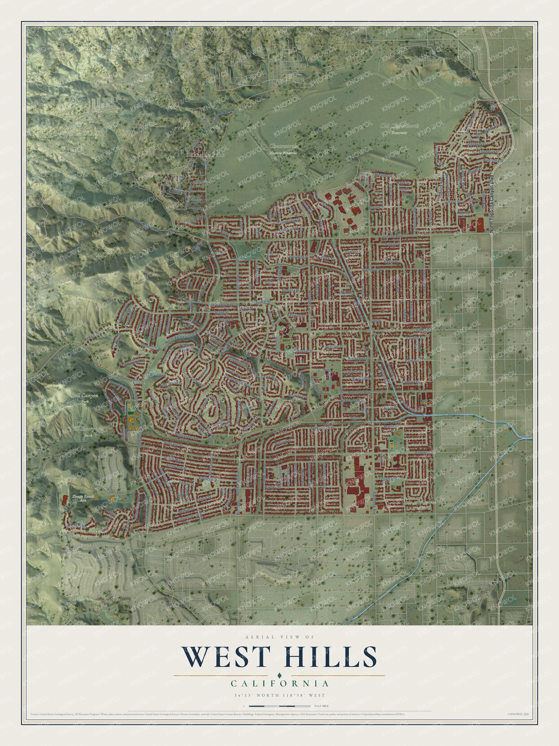 Watermarked full-map preview of West Hills, California