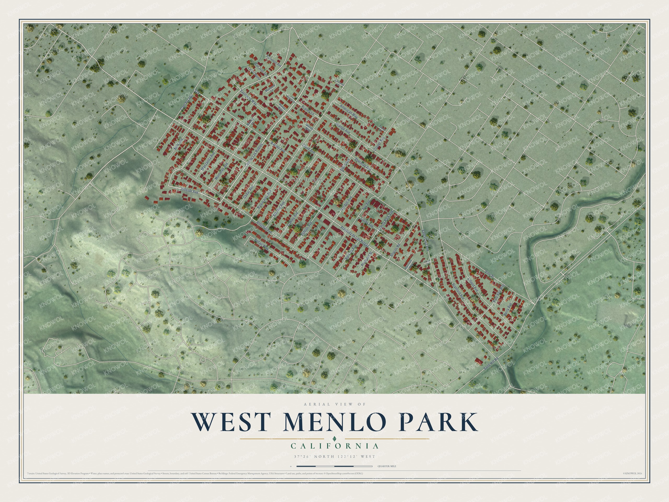 Watermarked full-map preview of West Menlo Park, California
