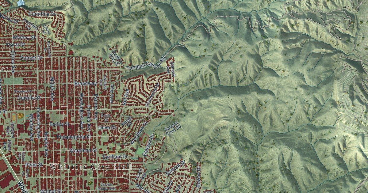 Map of Whittier, California in 2026
