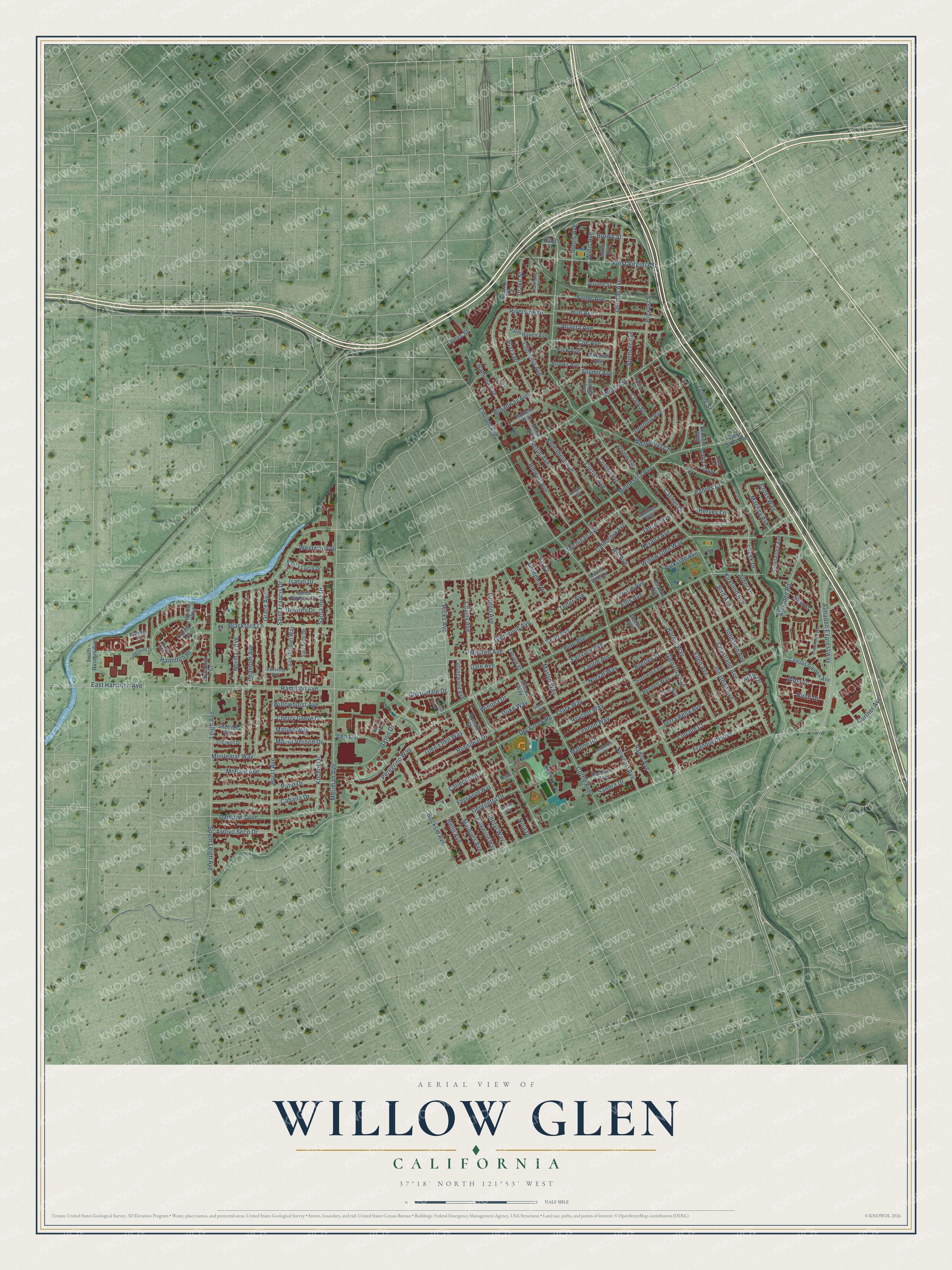Watermarked full-map preview of Willow Glen, California