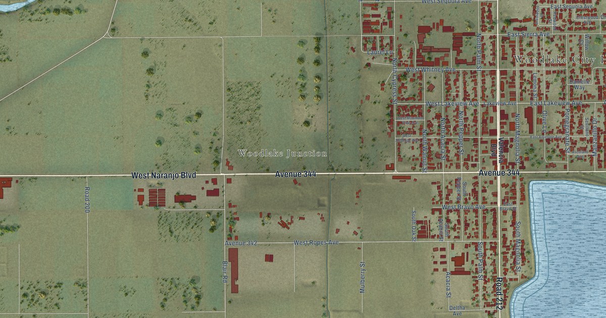 Map of Woodlake, California in 2026