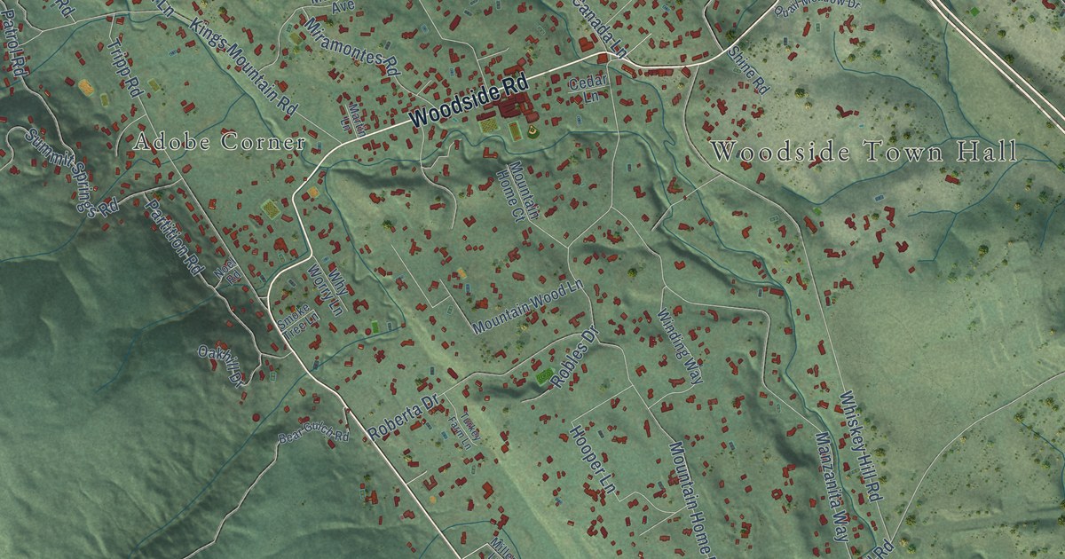 Map of Woodside, California in 2026