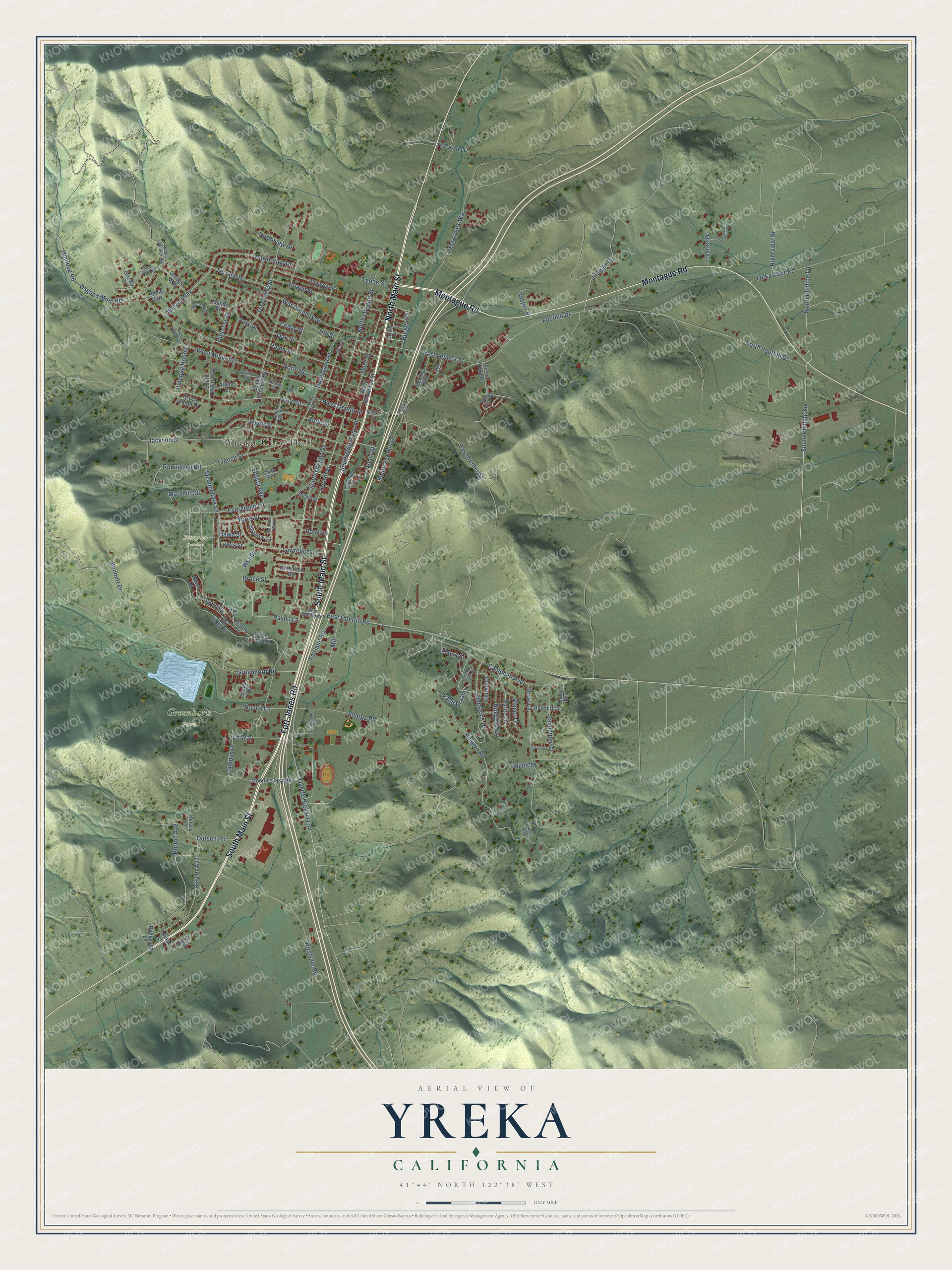 Watermarked full-map preview of Yreka, California