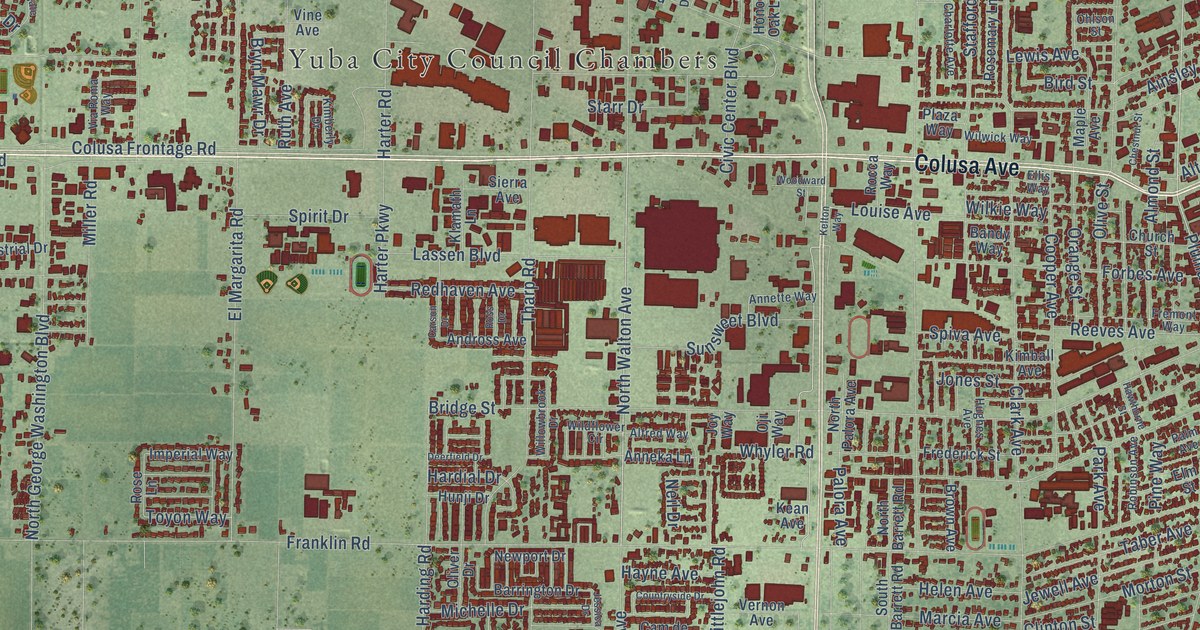 Map of Yuba City, California in 2026