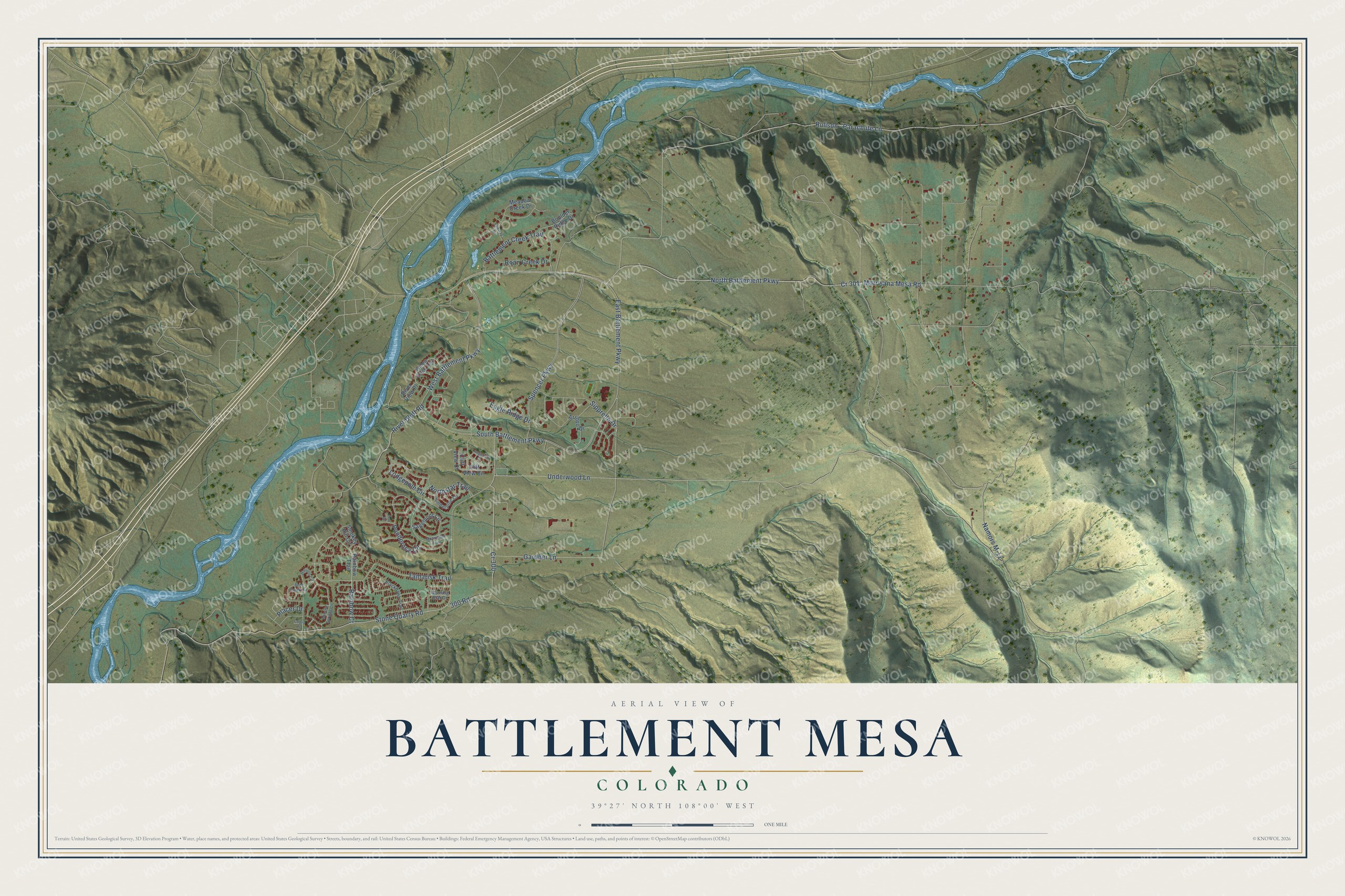 Watermarked full-map preview of Battlement Mesa, Colorado