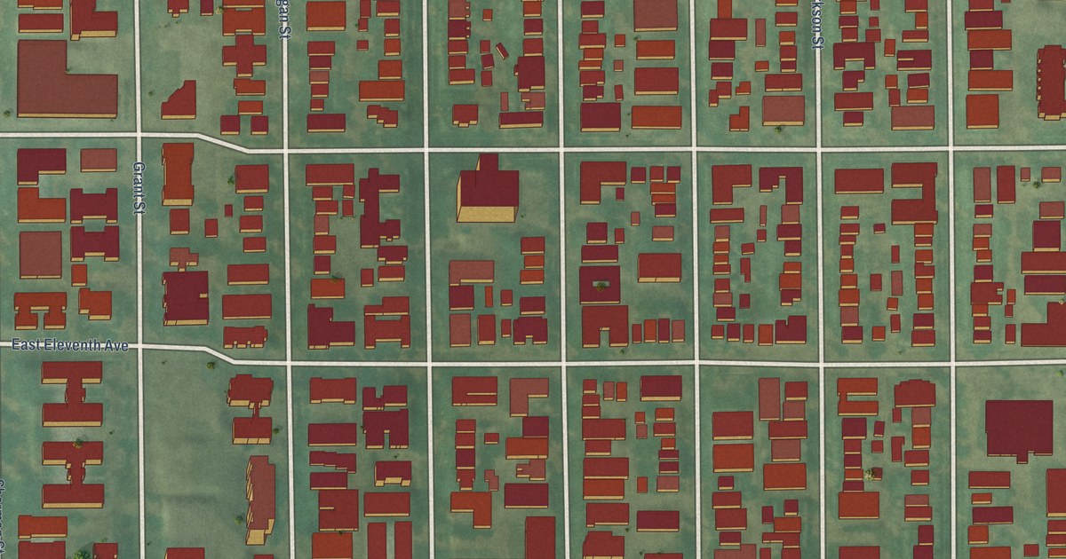 Close-up of streets and buildings in Capitol Hill, Colorado
