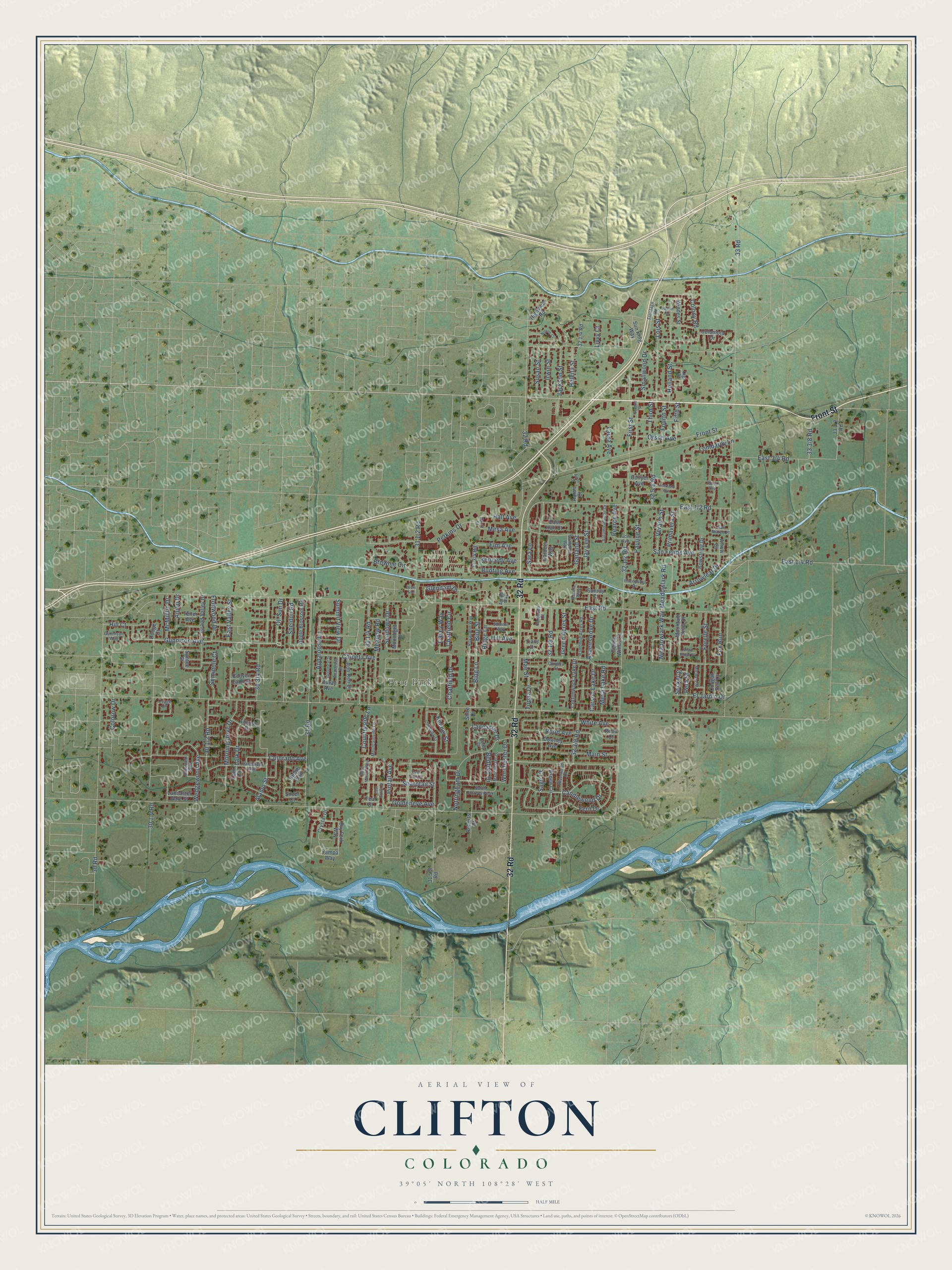 Watermarked full-map preview of Clifton, Colorado