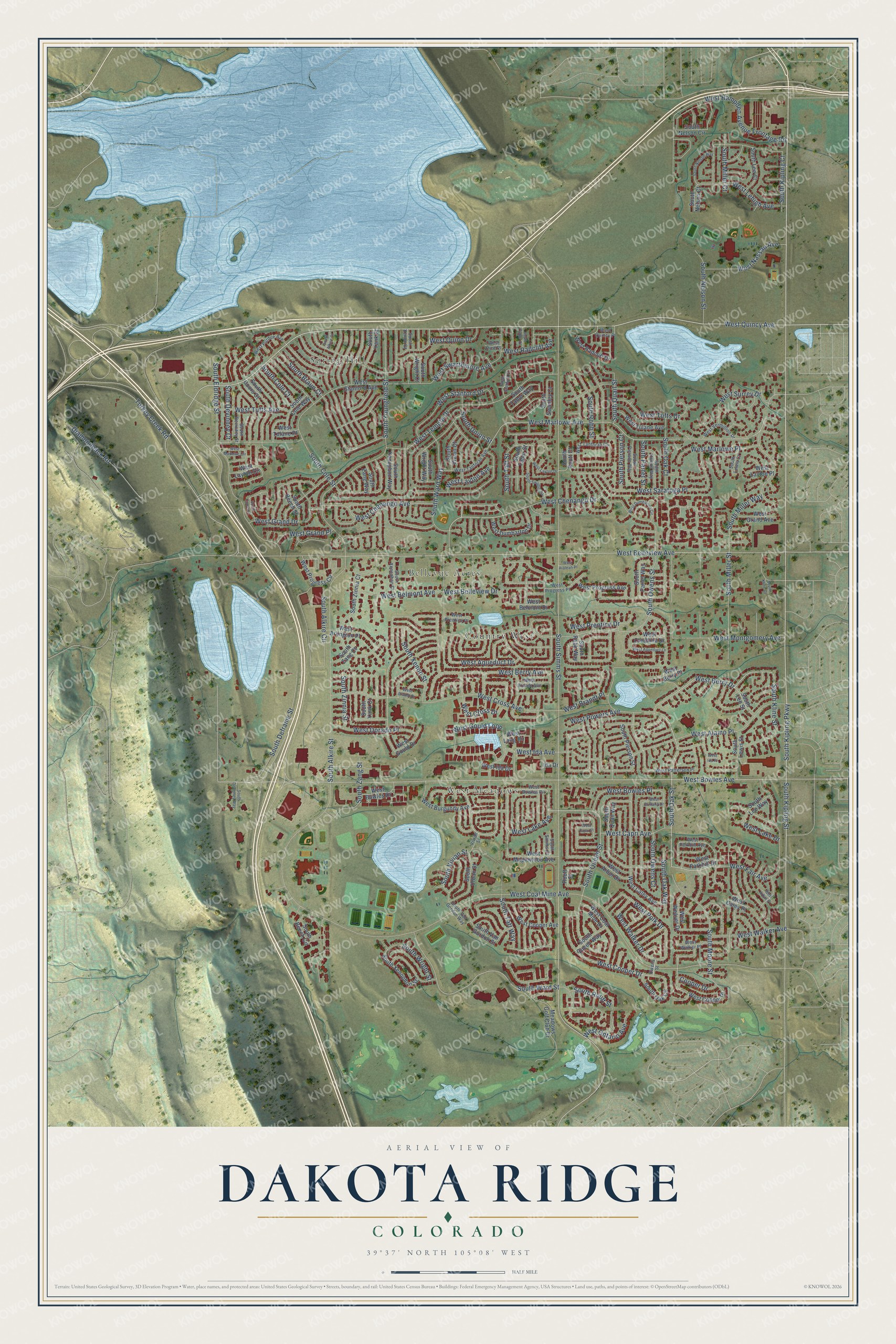 Watermarked full-map preview of Dakota Ridge, Colorado
