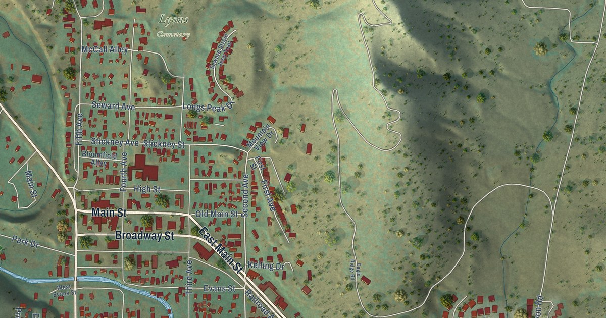 Map of Lyons, Colorado in 2026