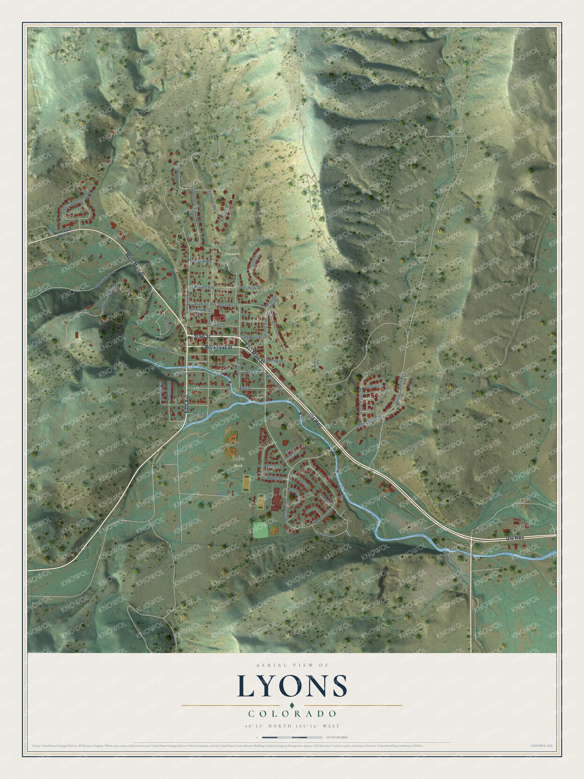 Watermarked full-map preview of Lyons, Colorado