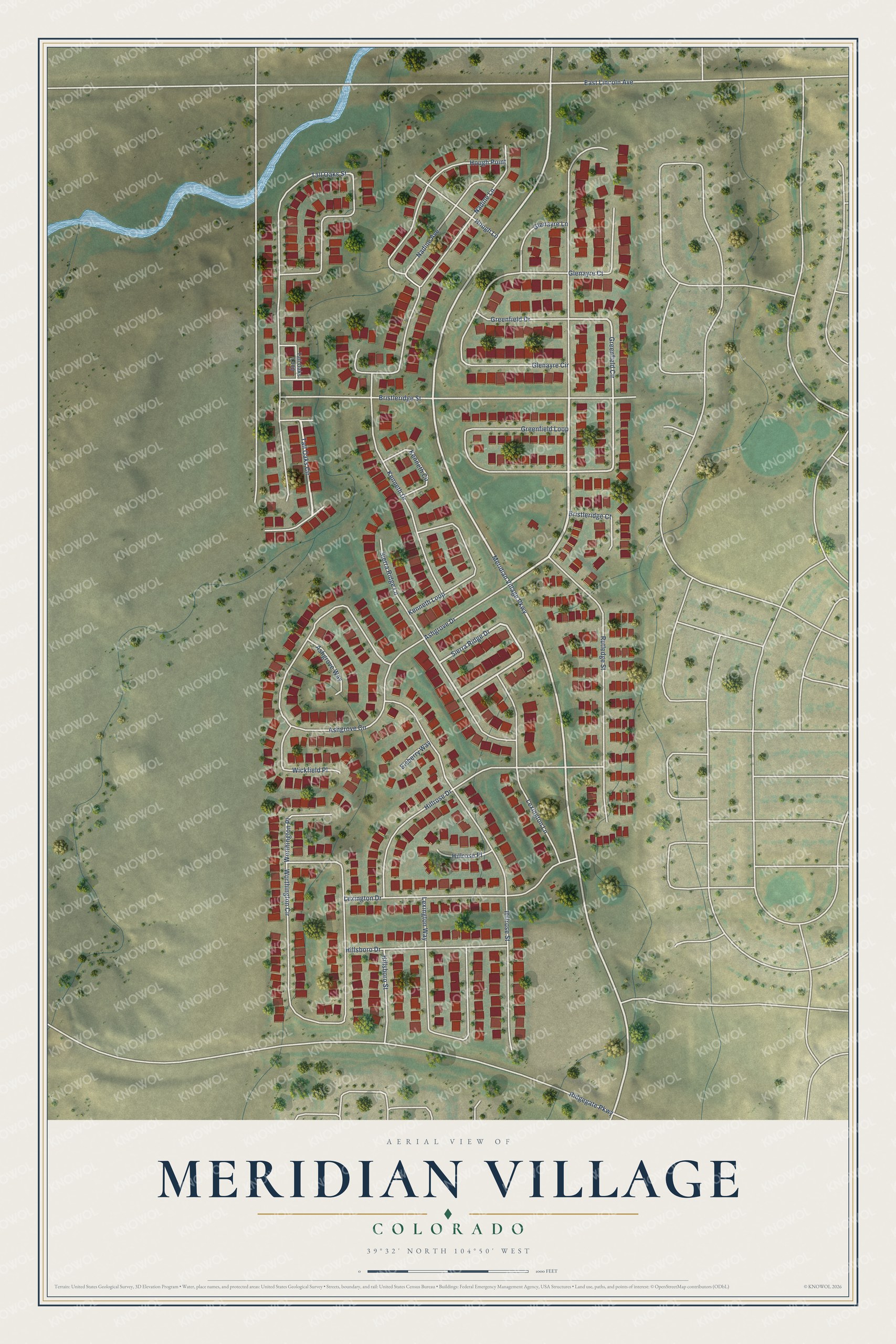 Watermarked full-map preview of Meridian Village, Colorado