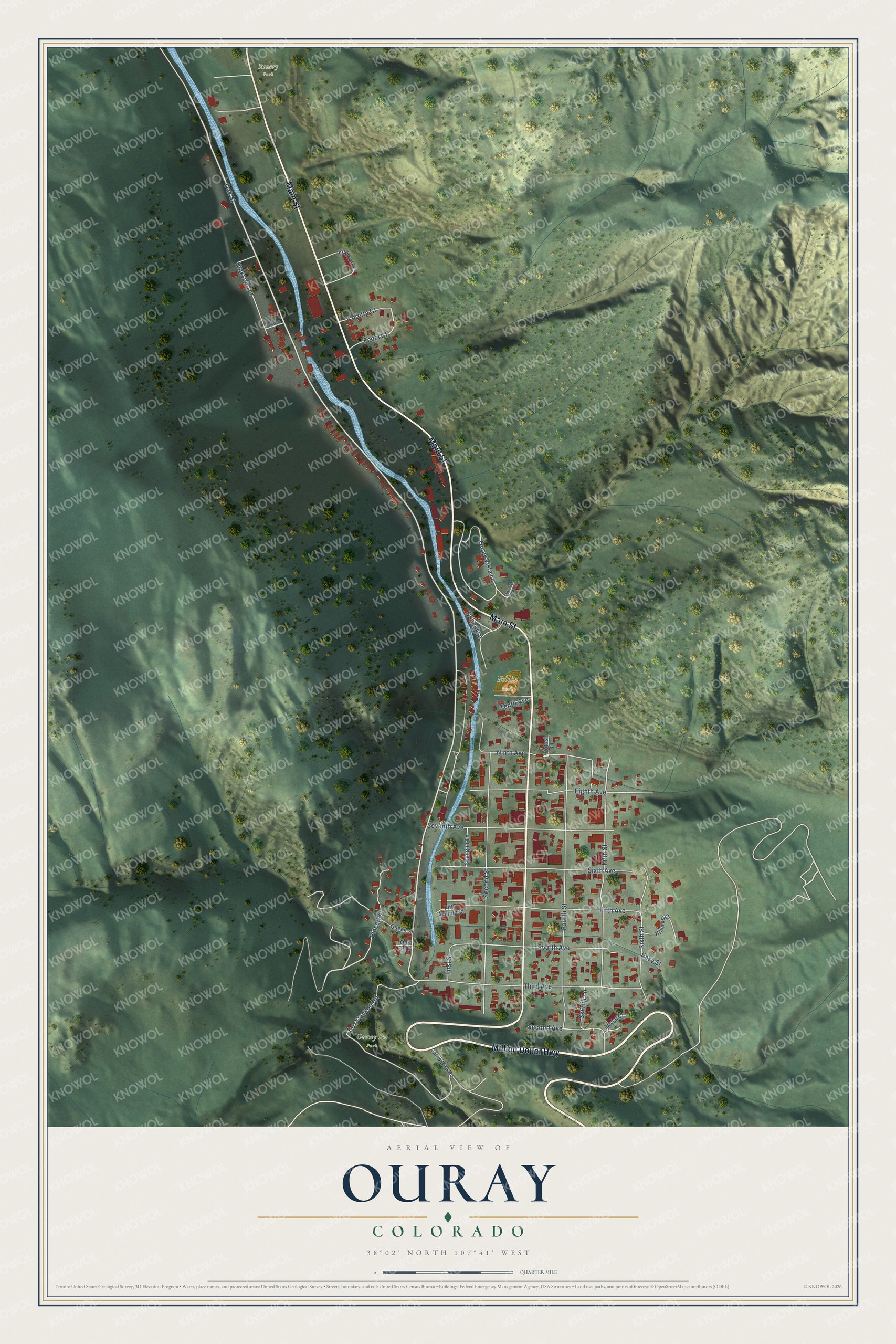 Watermarked full-map preview of Ouray, Colorado