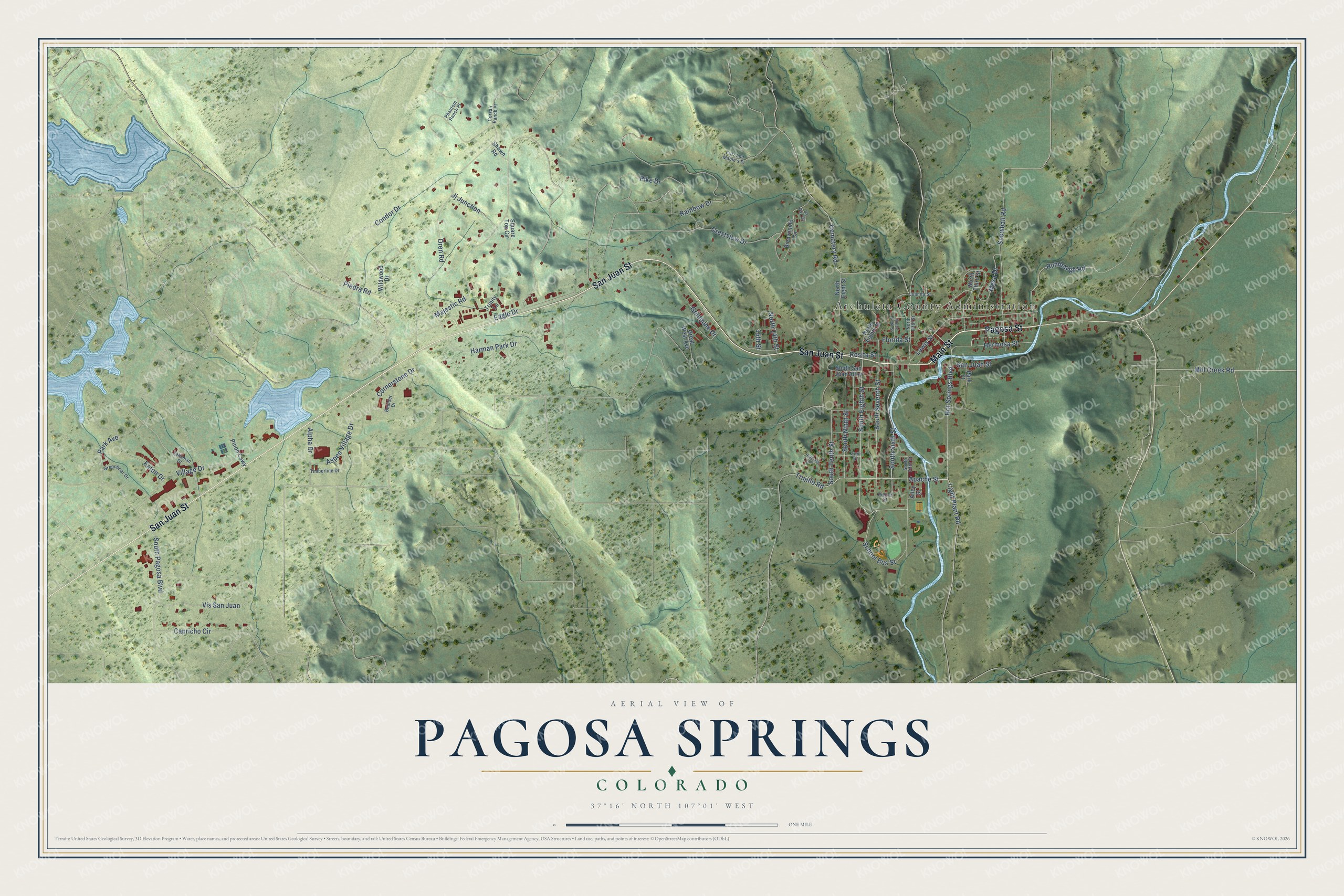 Watermarked full-map preview of Pagosa Springs, Colorado