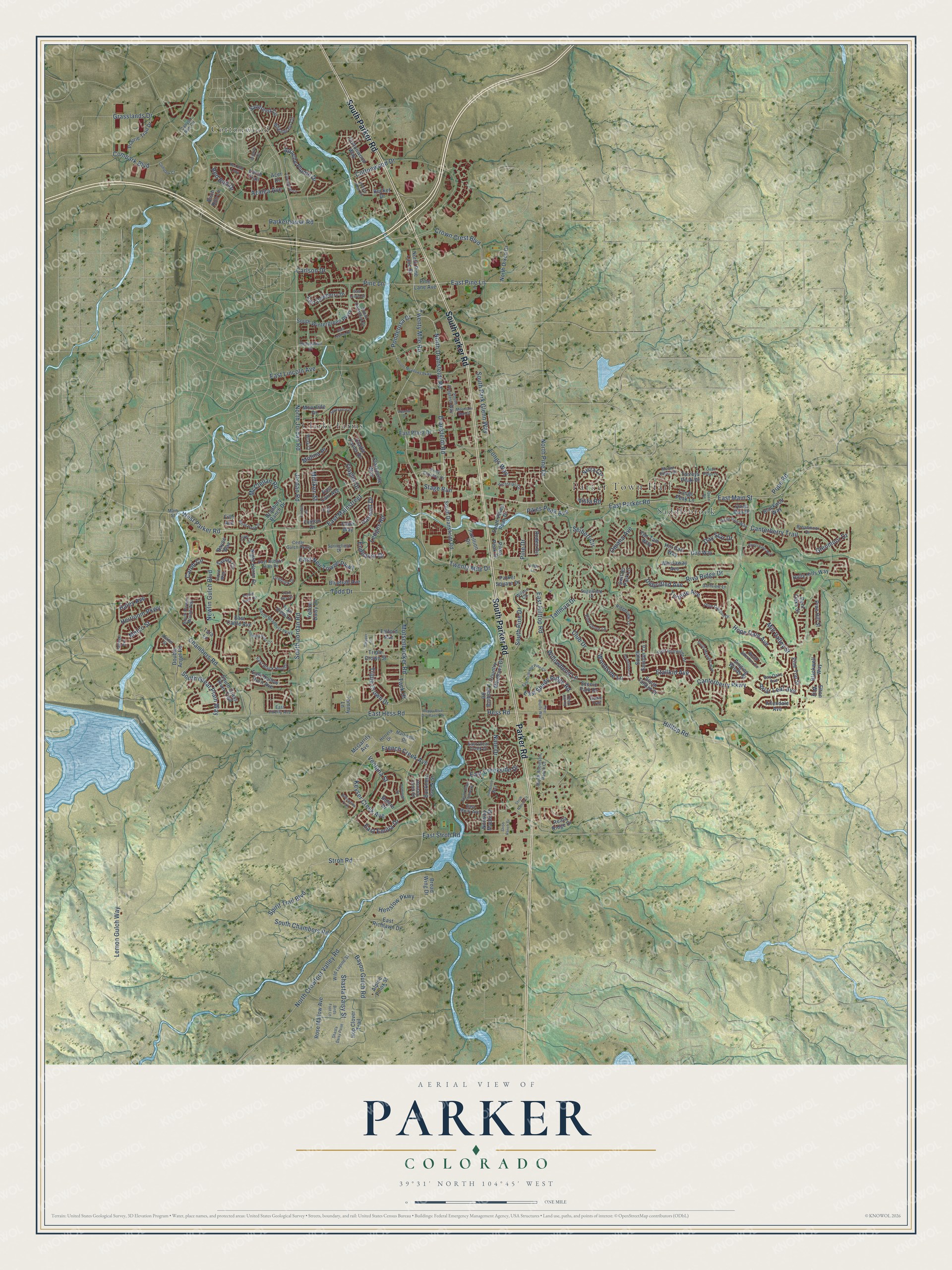 Watermarked full-map preview of Parker, Colorado