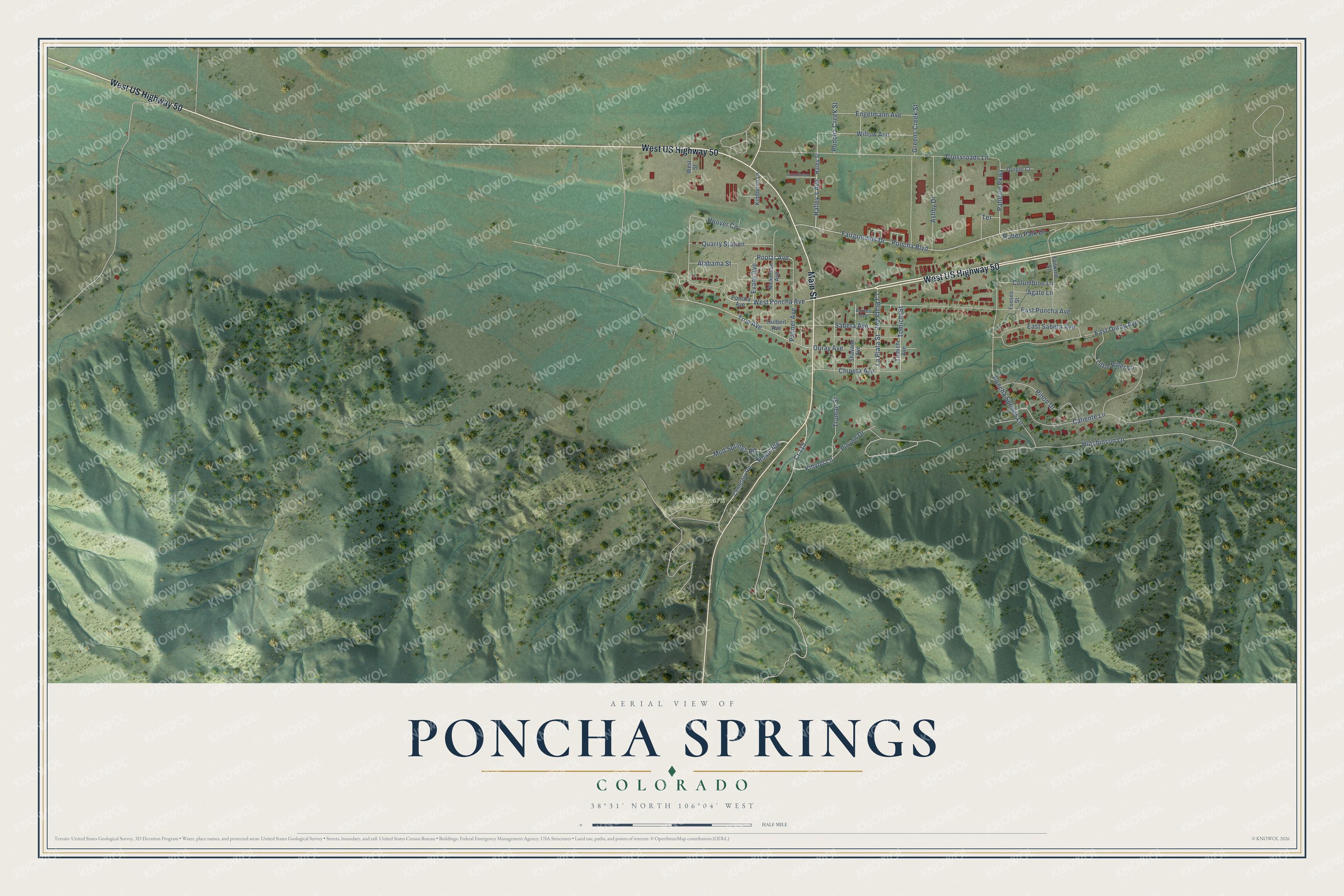 Watermarked full-map preview of Poncha Springs, Colorado