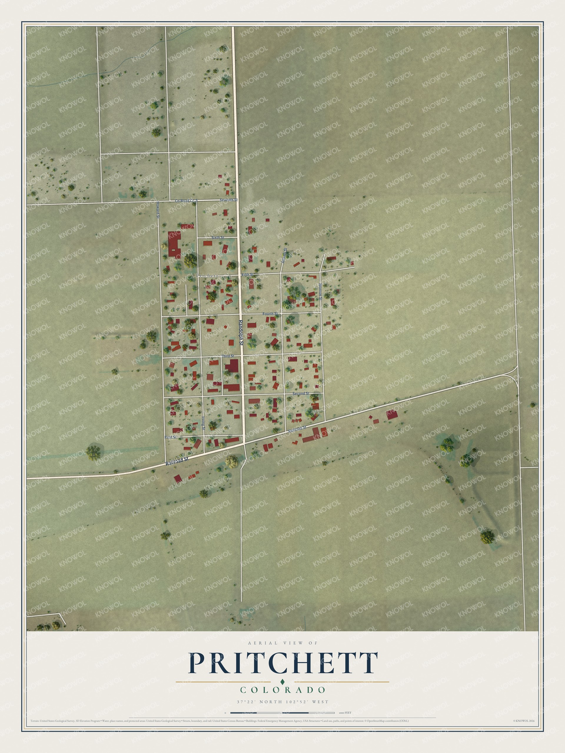 Watermarked full-map preview of Pritchett, Colorado