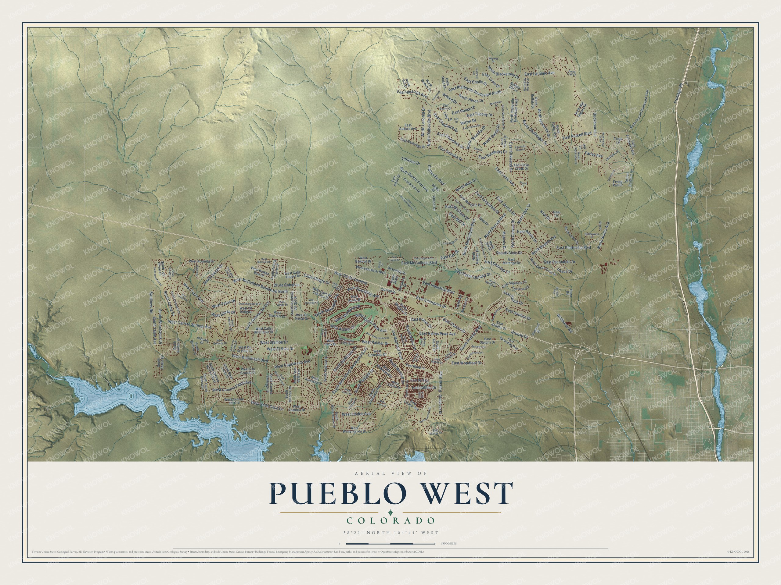 Watermarked full-map preview of Pueblo West, Colorado
