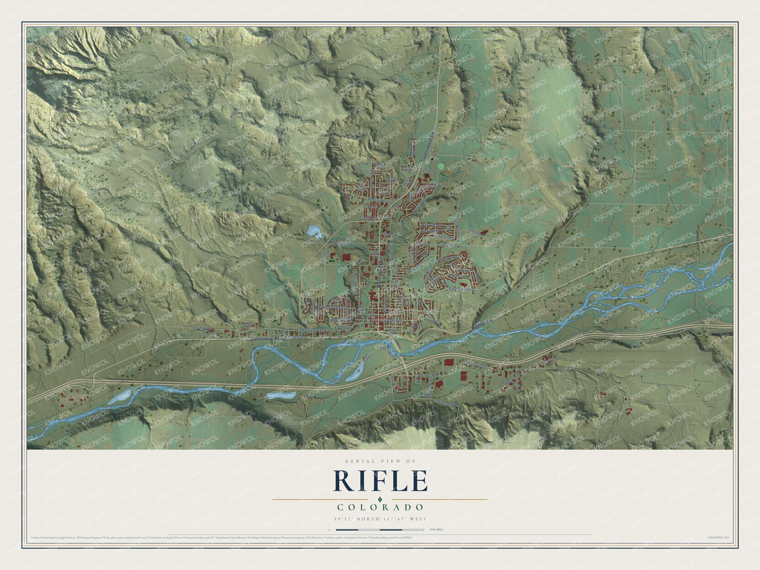 Watermarked full-map preview of Rifle, Colorado