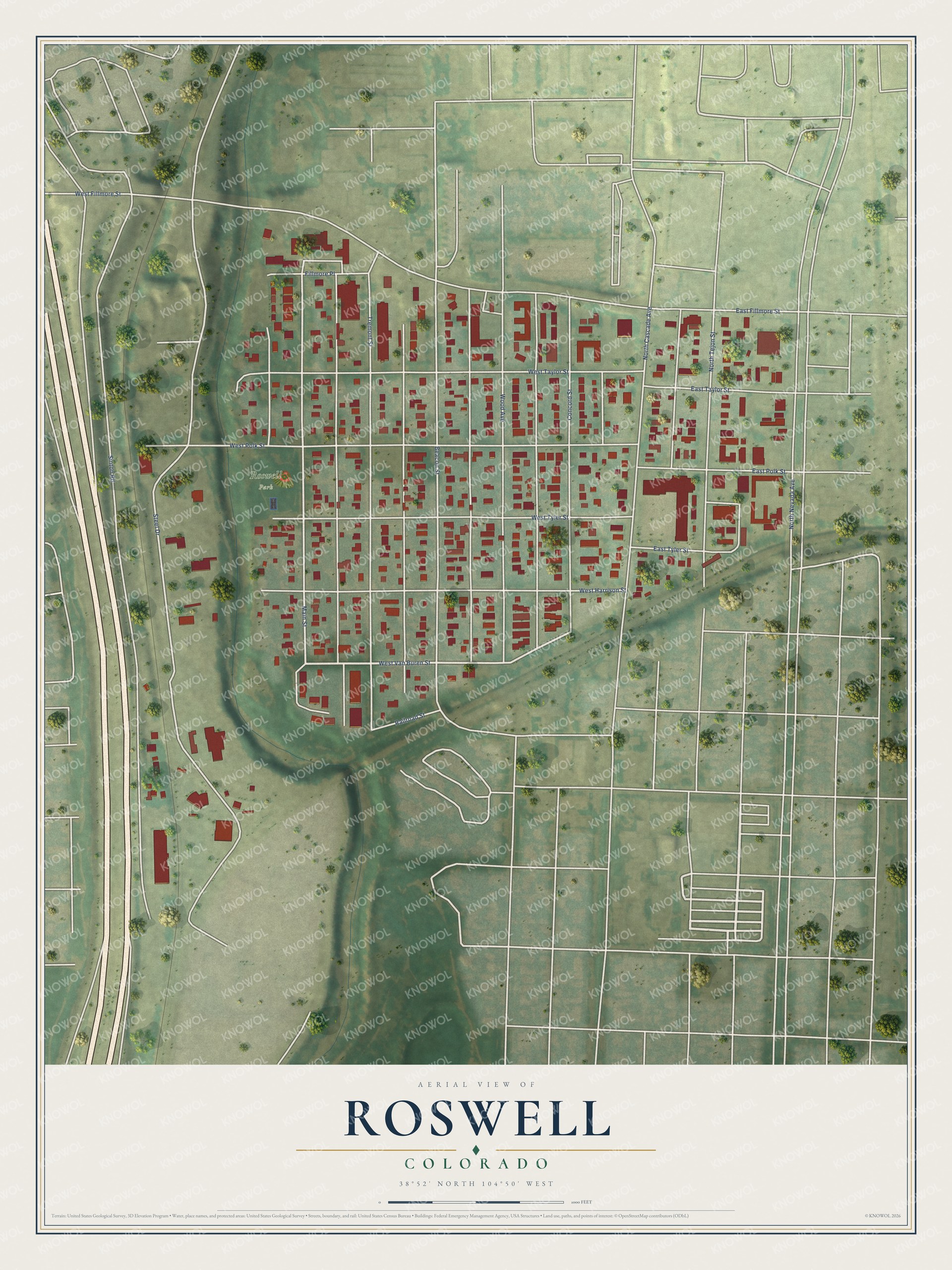 Watermarked full-map preview of Roswell, Colorado