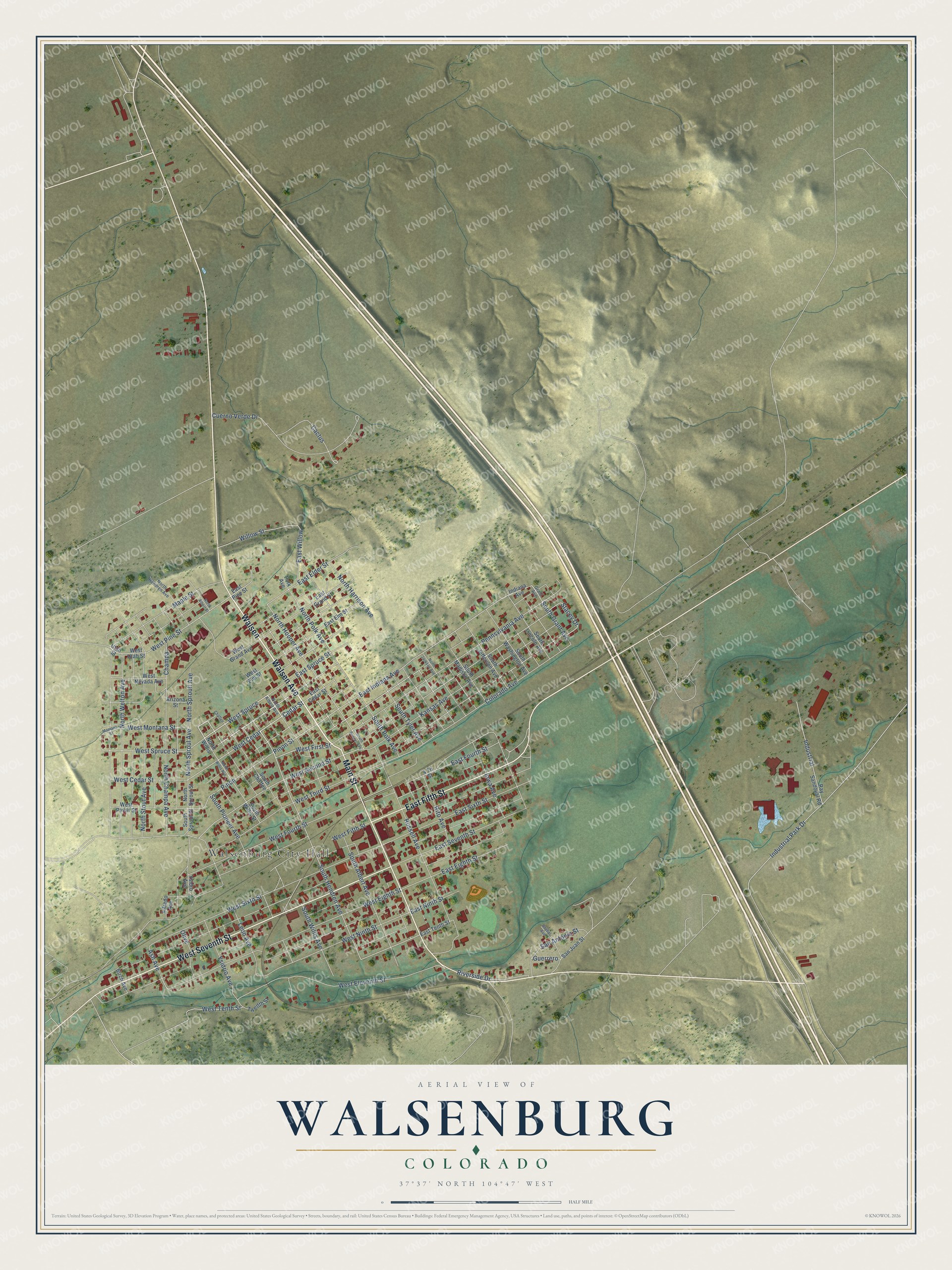 Watermarked full-map preview of Walsenburg, Colorado