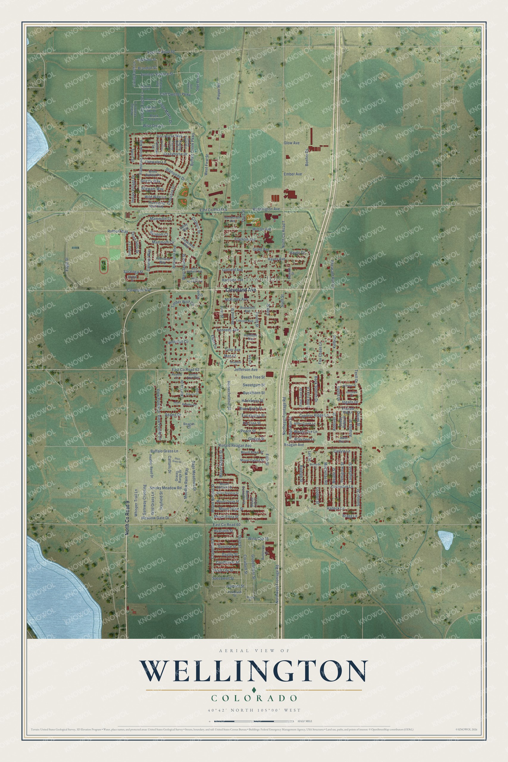 Watermarked full-map preview of Wellington, Colorado