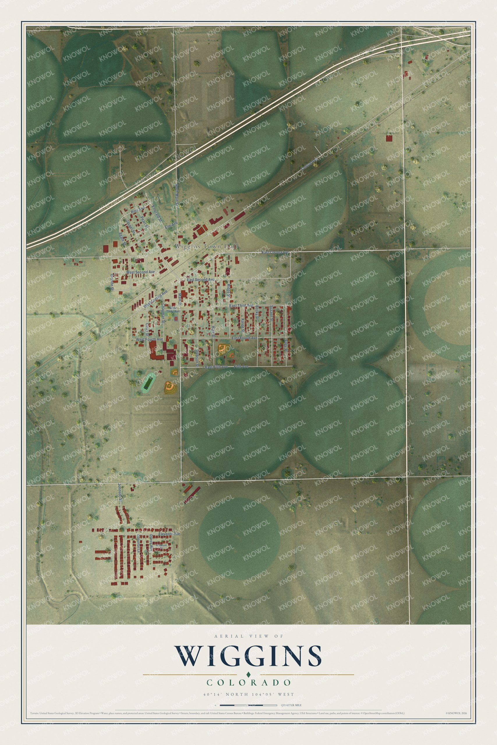 Watermarked full-map preview of Wiggins, Colorado