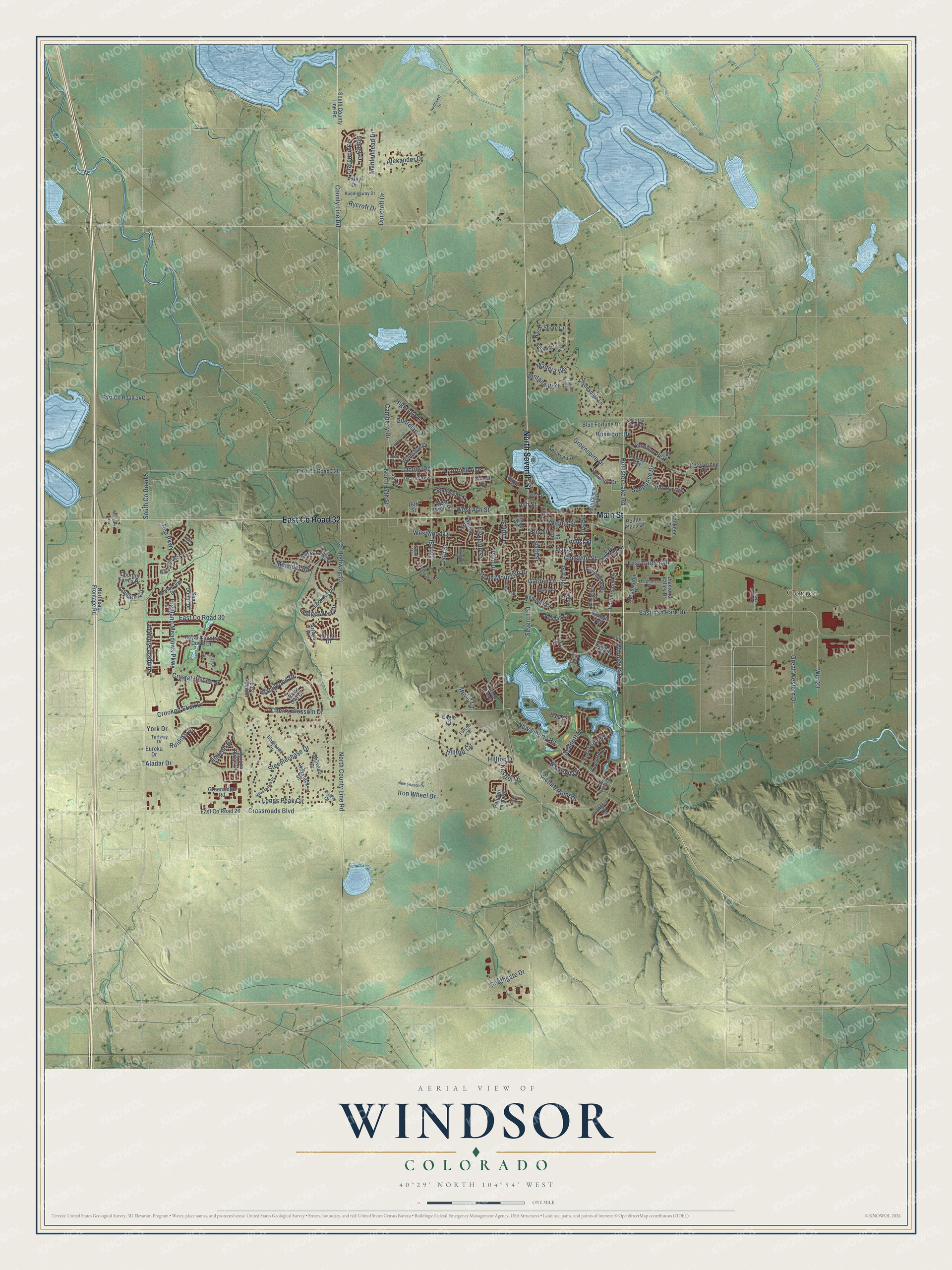 Watermarked full-map preview of Windsor, Colorado