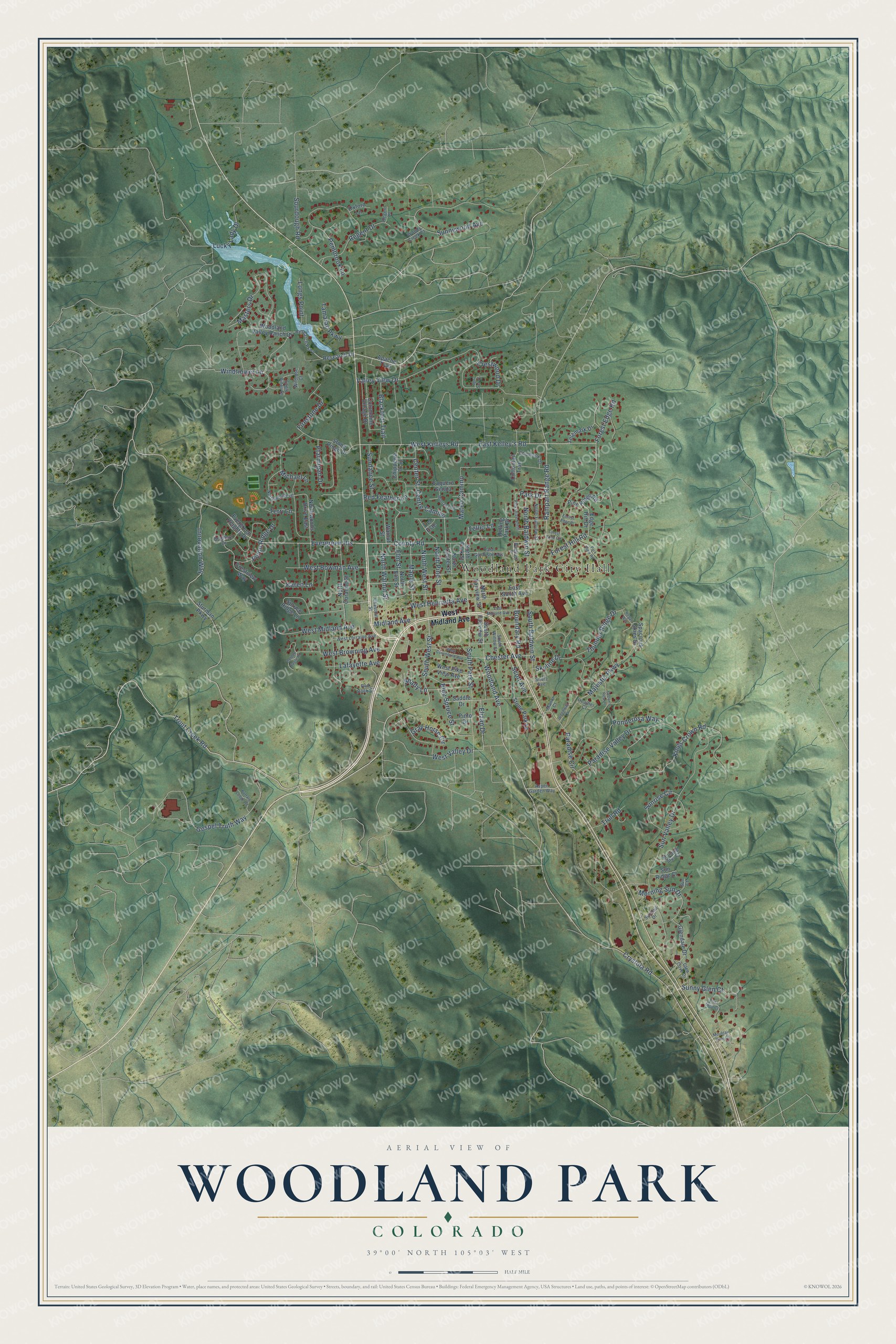 Watermarked full-map preview of Woodland Park, Colorado